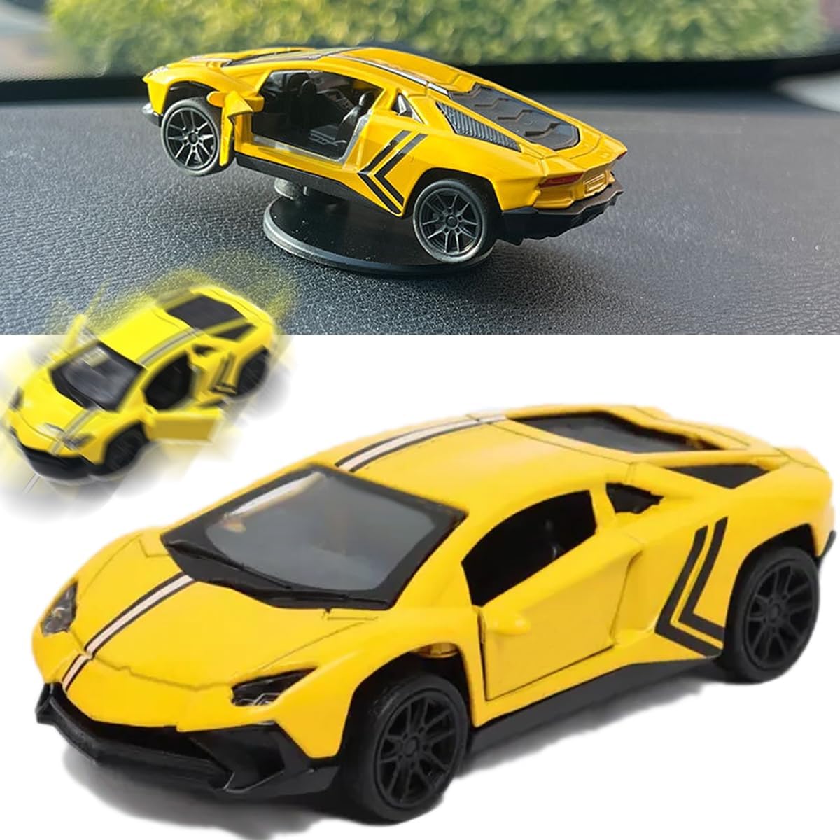 YELLOW Mini Car Model Drifting Car with Self Adhesive Base Alloy Initial Dashboard Decor Sporty Mini Car Model for Decoration