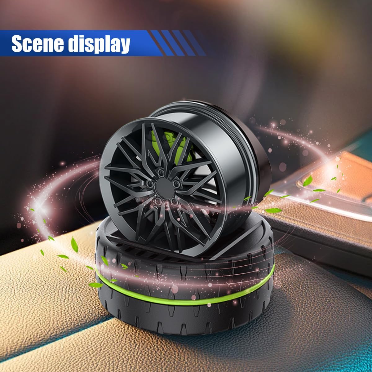 GREEN Alloy Solar Automatic Revolving Wheel AC Vent Perfume Car Air Freshener Perfume With Organic Fragrance Environment Friendly