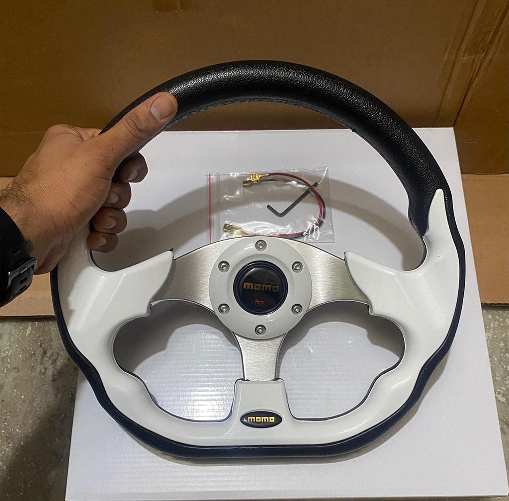 MOMO White DSHAPE 12INCH Universal Steering Wheel for Sports Car Look Rally Race Off Road with HUB Free
