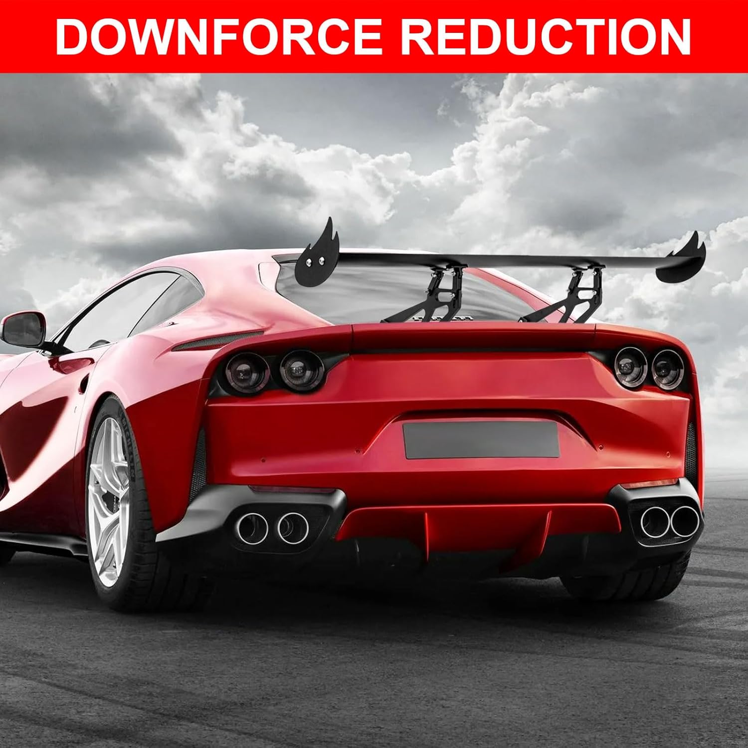 GT Flames Rear Spoiler, Aluminum Wing 43.3" Black, Universal Fit, Bolt-On Installation