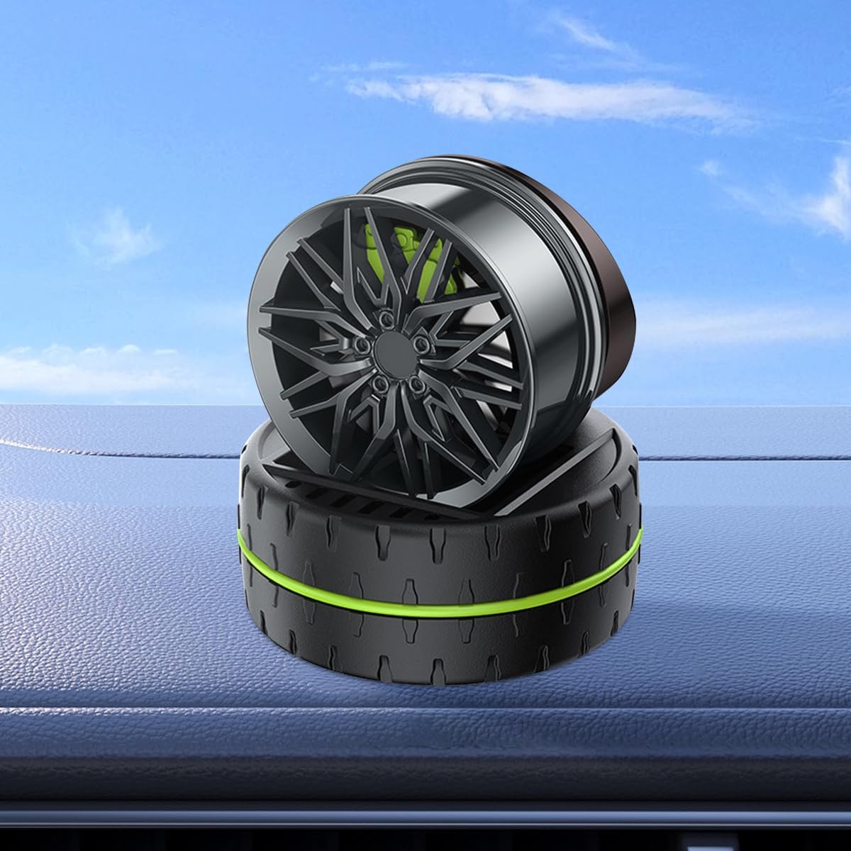 GREEN Alloy Solar Automatic Revolving Wheel AC Vent Perfume Car Air Freshener Perfume With Organic Fragrance Environment Friendly