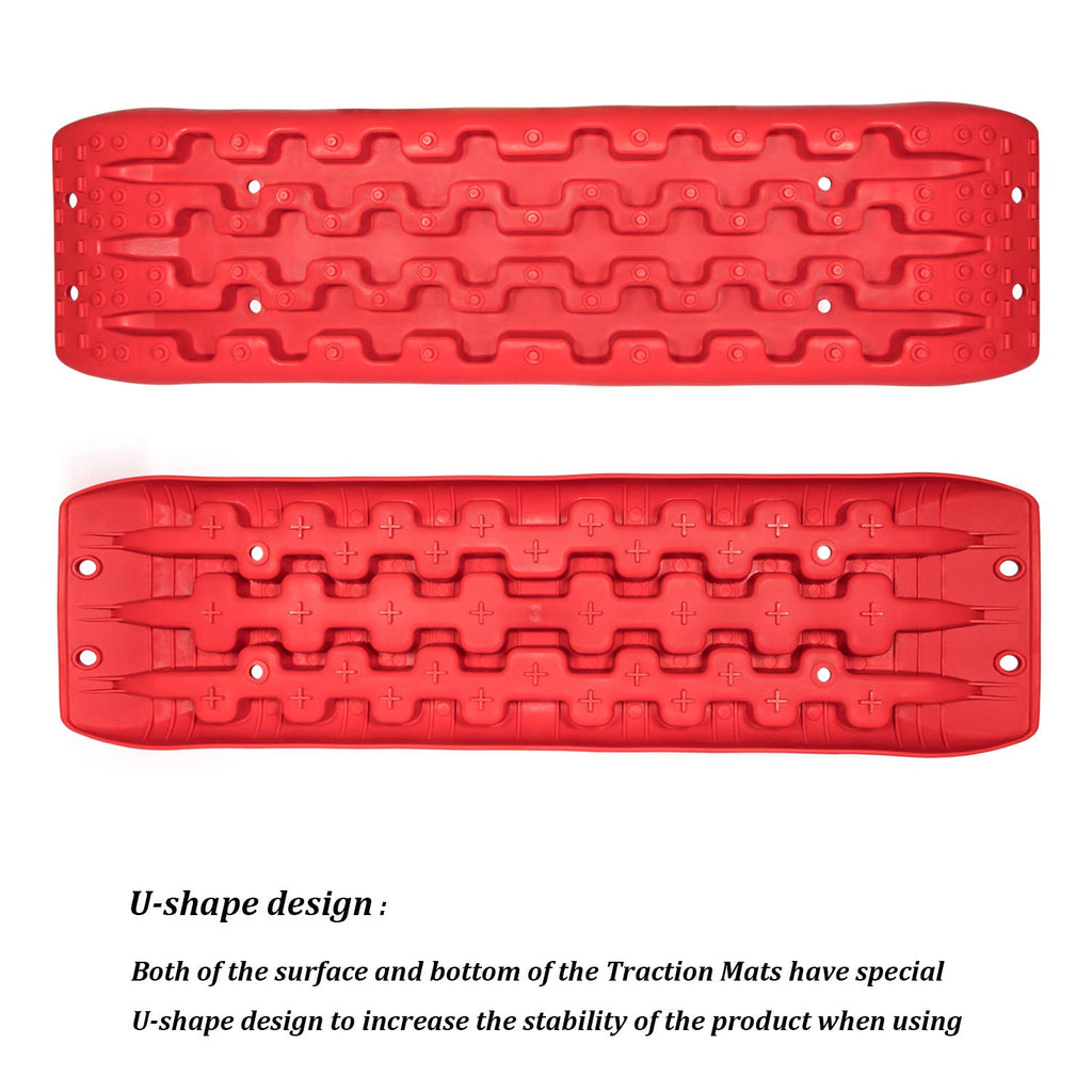 2PC/SET RED Traction Boards Recovery Tracks Tire Ladder 4WD Recovery Mat for 4X4 Offroad Sand Snow Mud Track