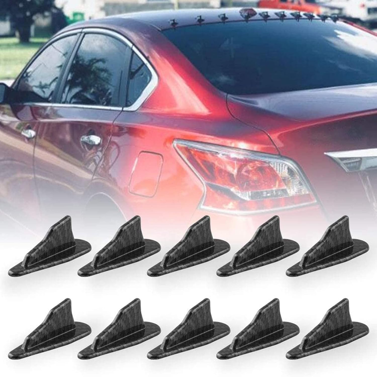 10Pcs Carbon Fin Air Vortex Generator Diffuser Shark Fin Set Kit Compatible with Spoiler Roof Wing Pointed Universal