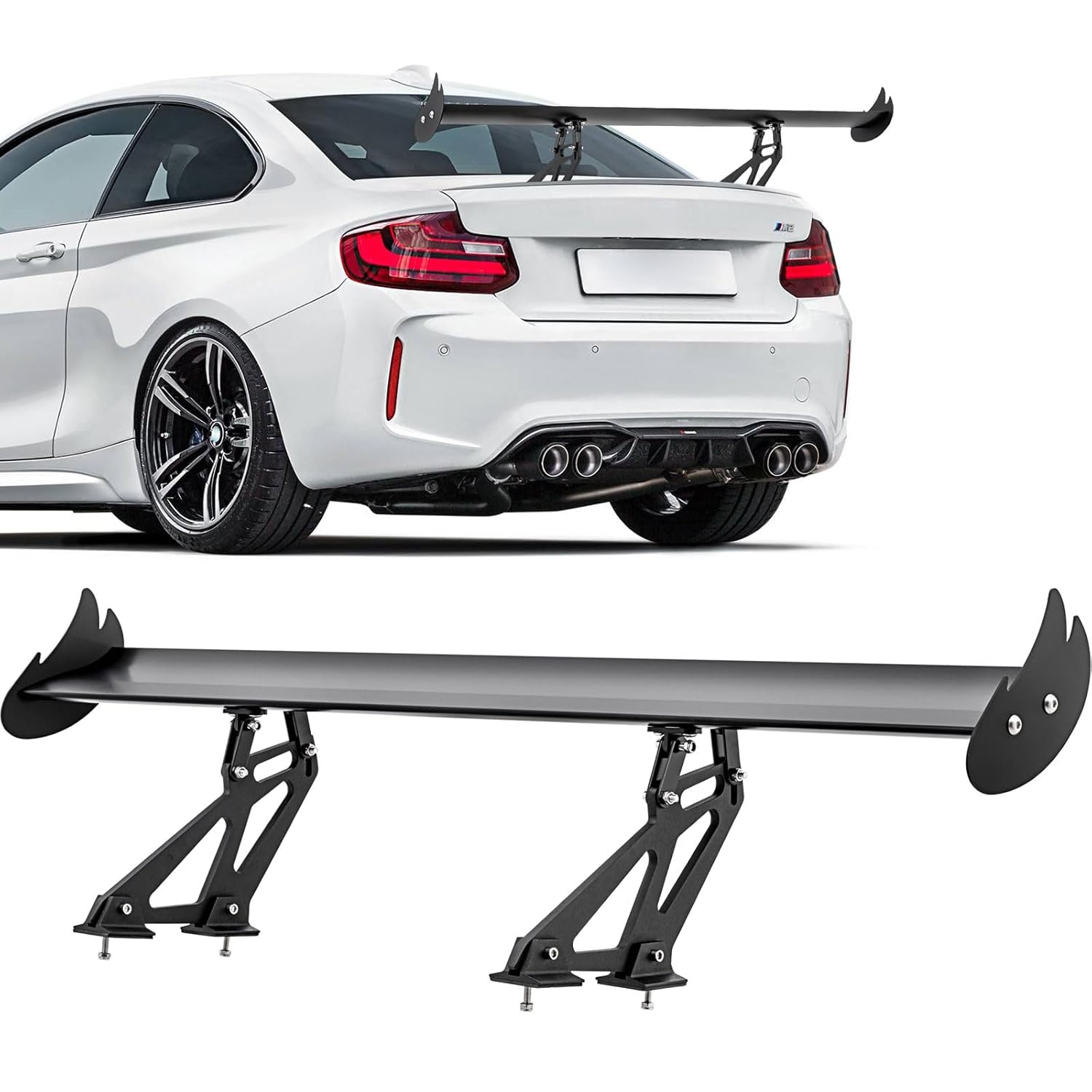 GT Flames Rear Spoiler, Aluminum Wing 43.3" Black, Universal Fit, Bolt-On Installation
