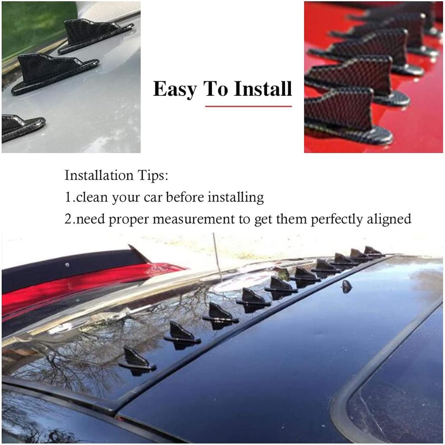 10Pcs Carbon Fin Air Vortex Generator Diffuser Shark Fin Set Kit Compatible with Spoiler Roof Wing Pointed Auto Accessories for Car