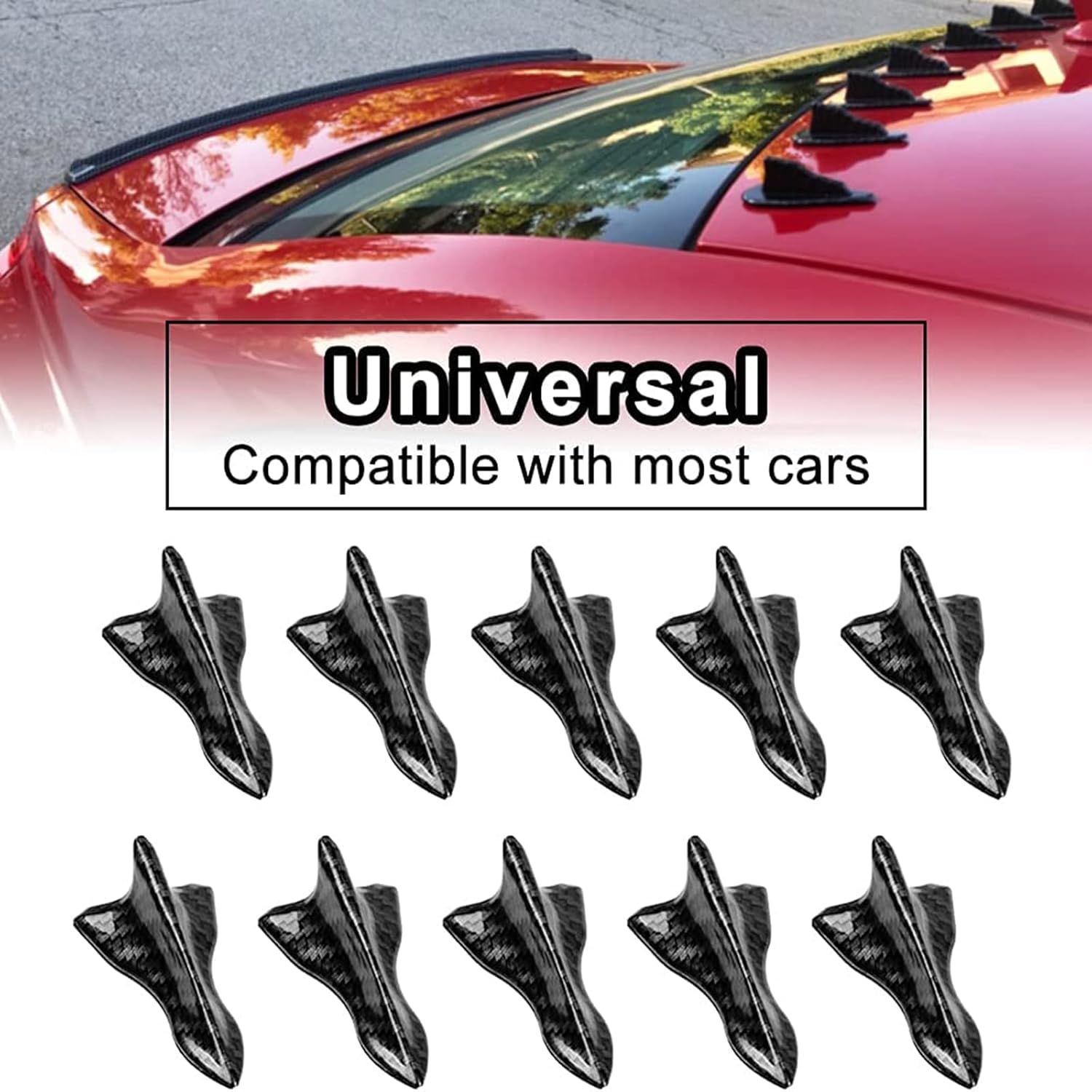 10Pcs Carbon Style 2 Fin Air Vortex Generator Diffuser Shark Fin Set Kit Compatible with Spoiler Roof Wing Pointed 10PCS Auto Accessories Attractive Shark Fin