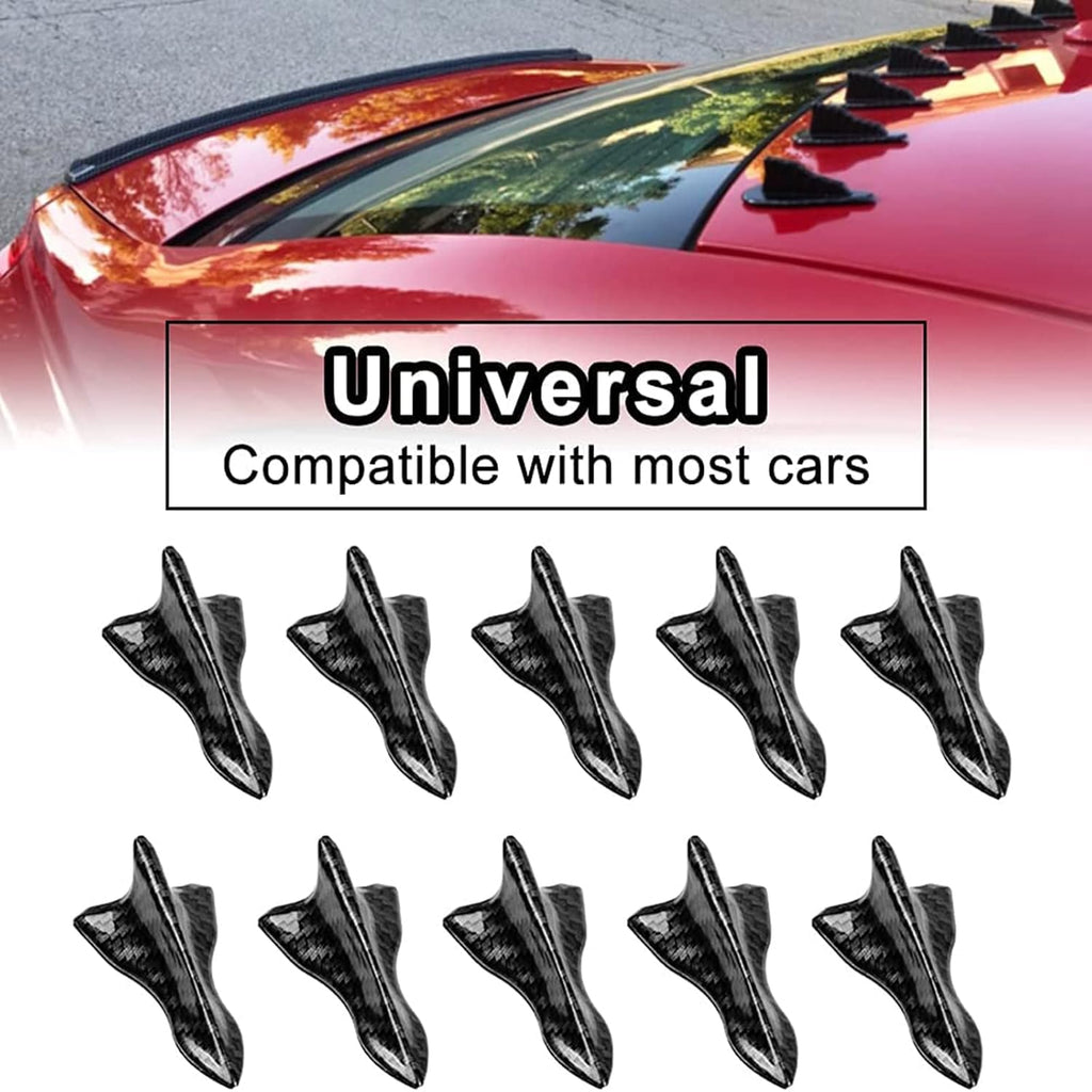 10Pcs Carbon Style 2 Fin Air Vortex Generator Diffuser Shark Fin Set Kit Compatible with Spoiler Roof Wing Pointed-1 Set