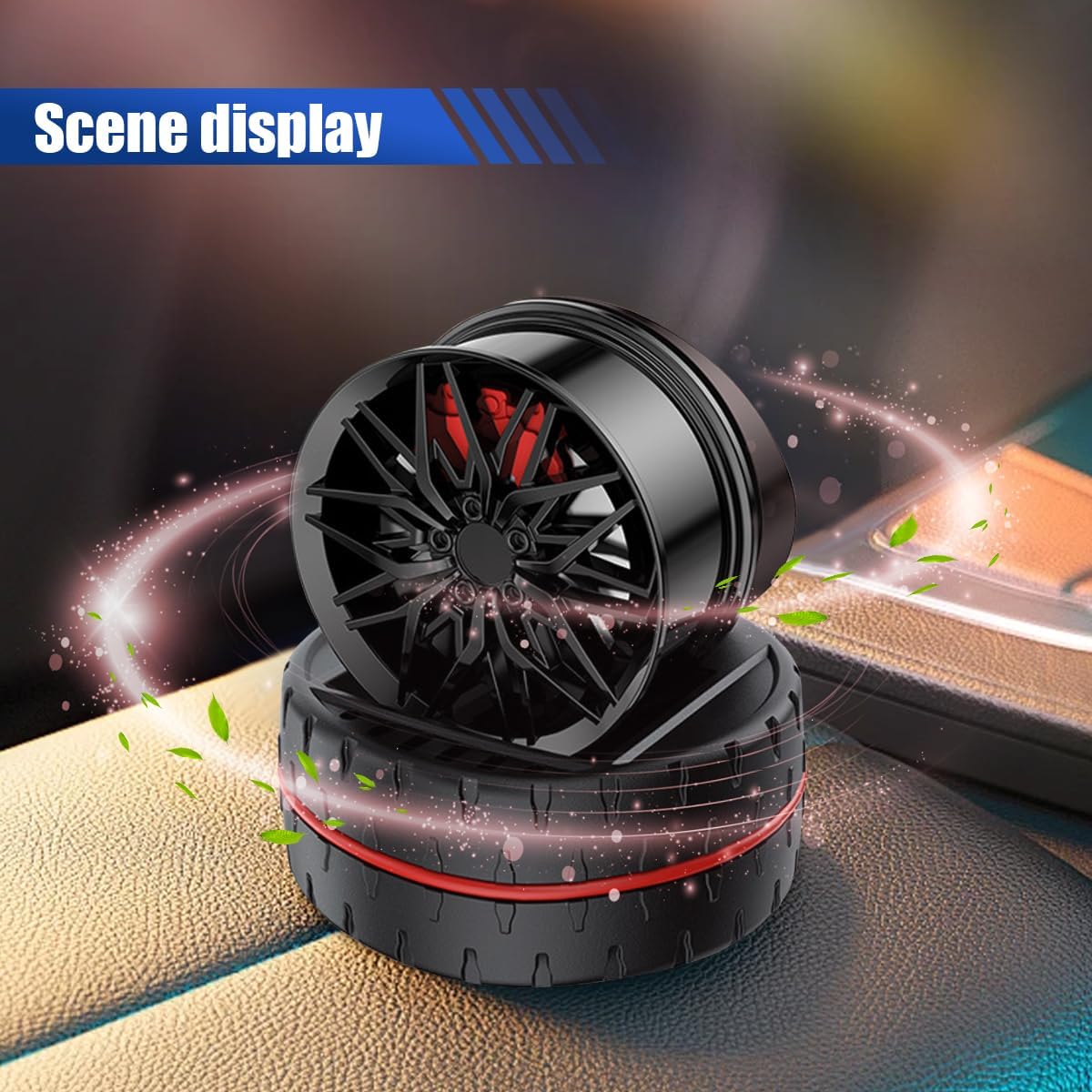 RED Alloy Solar Automatic Revolving Wheel AC Vent Perfume Car Air Freshener Perfume With Organic Fragrance Environment Friendly