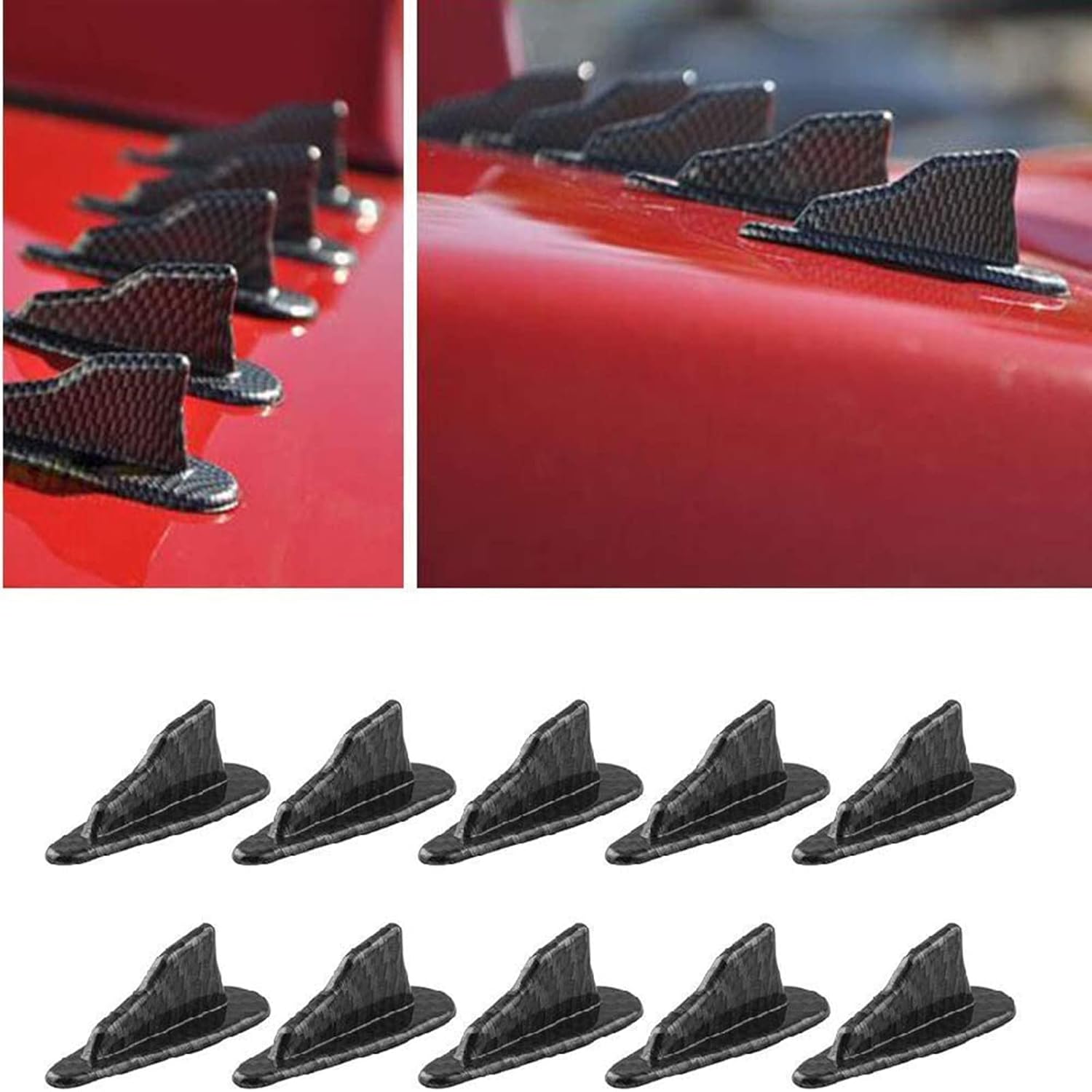 10Pcs Carbon Fin Air Vortex Generator Diffuser Shark Fin Set Kit Compatible with Spoiler Roof Wing Pointed Universal