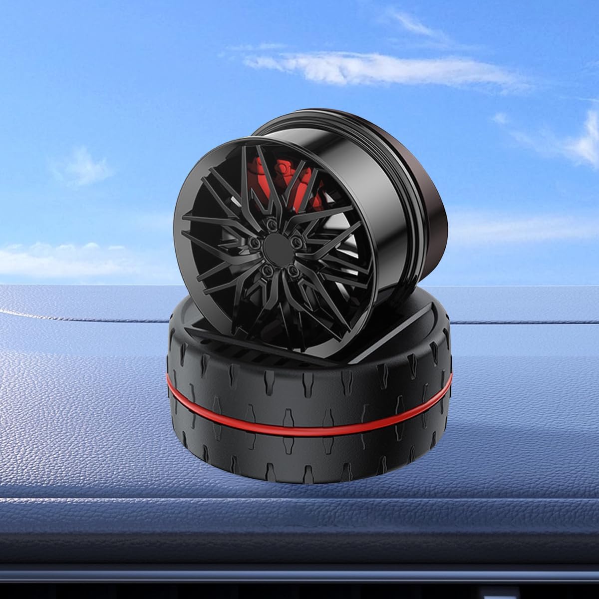 RED Alloy Solar Automatic Revolving Wheel AC Vent Perfume Car Air Freshener Perfume With Organic Fragrance Environment Friendly
