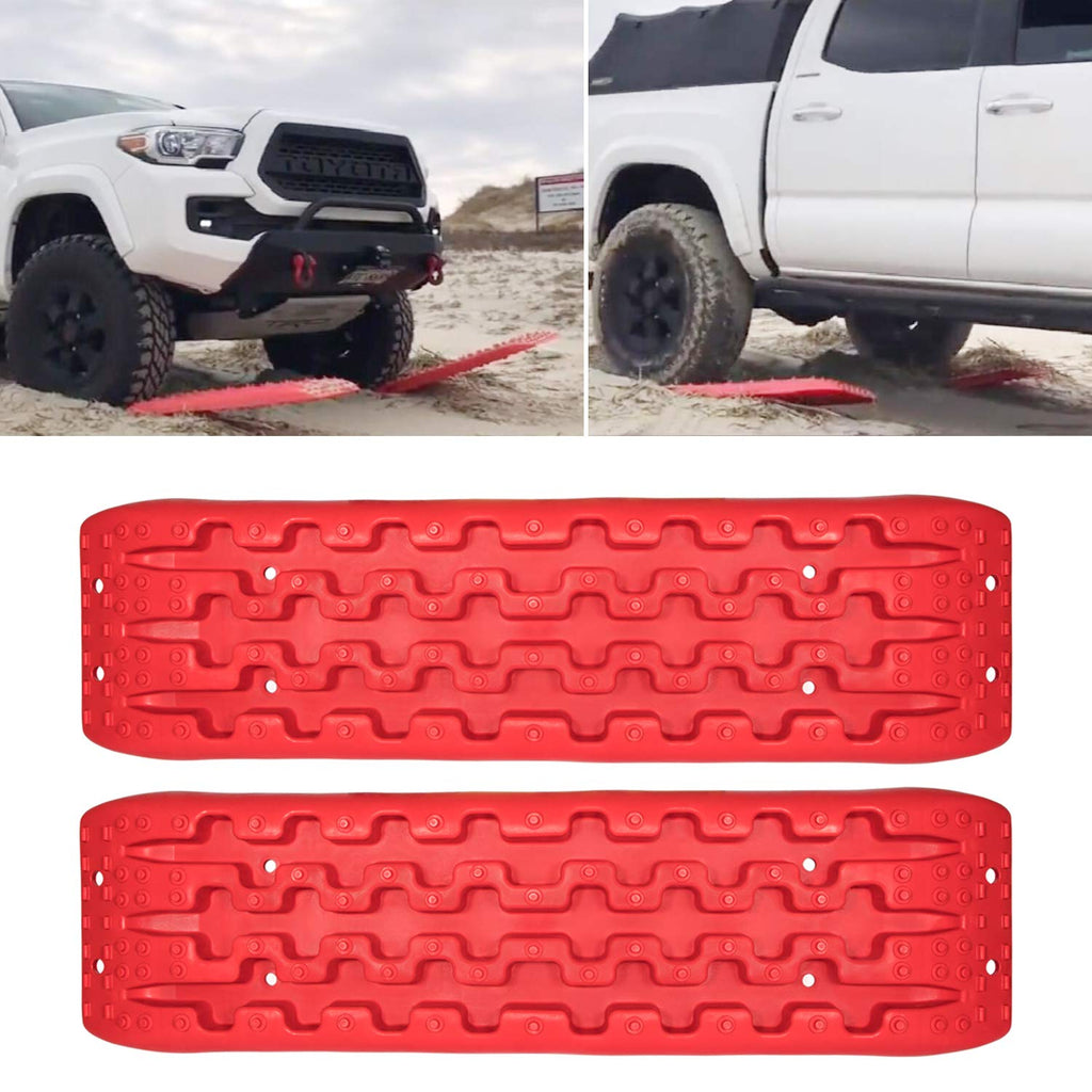 2PC/SET RED Traction Boards Recovery Tracks Tire Ladder 4WD Recovery Mat for 4X4 Offroad Sand Snow Mud Track