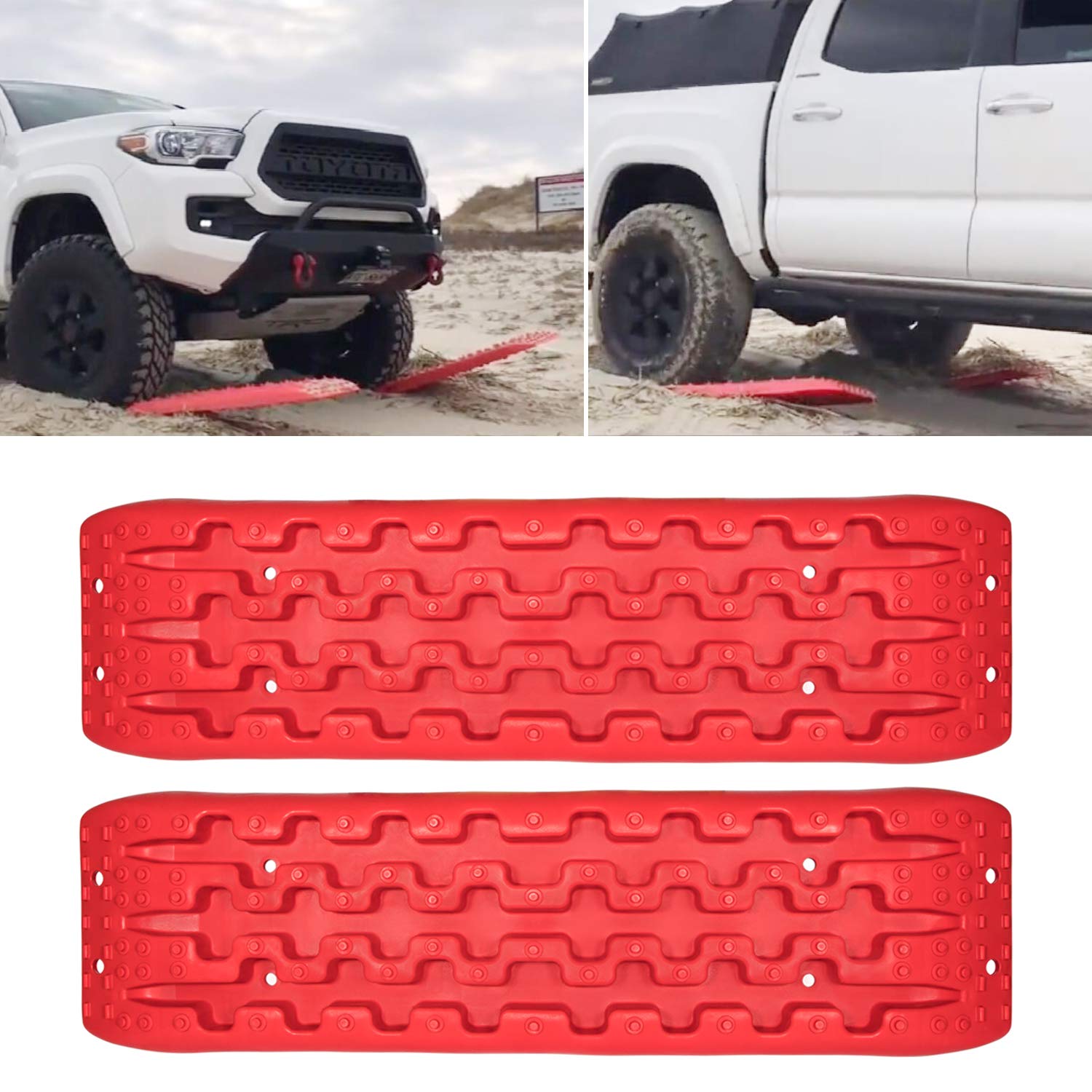 2PC/SET RED Traction Boards Recovery Tracks Tire Ladder 4WD Recovery Mat for 4X4 Offroad Sand Snow Mud Track