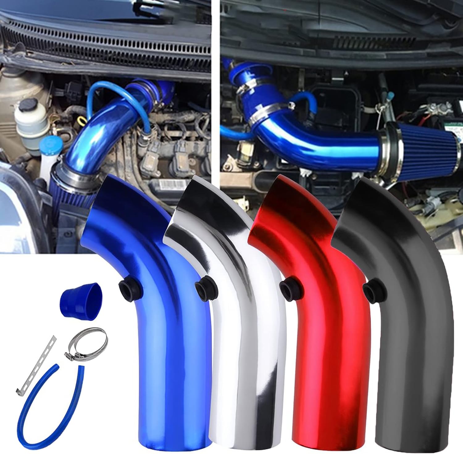 KN CAR METAL INTAKE AIR FILTER + Cold Air Intake Pipe 3Inch Universal Performance Car Cold Air Intake Turbo Filter Aluminum Air Filter Induction Flow Hose Pipe Universal Kit