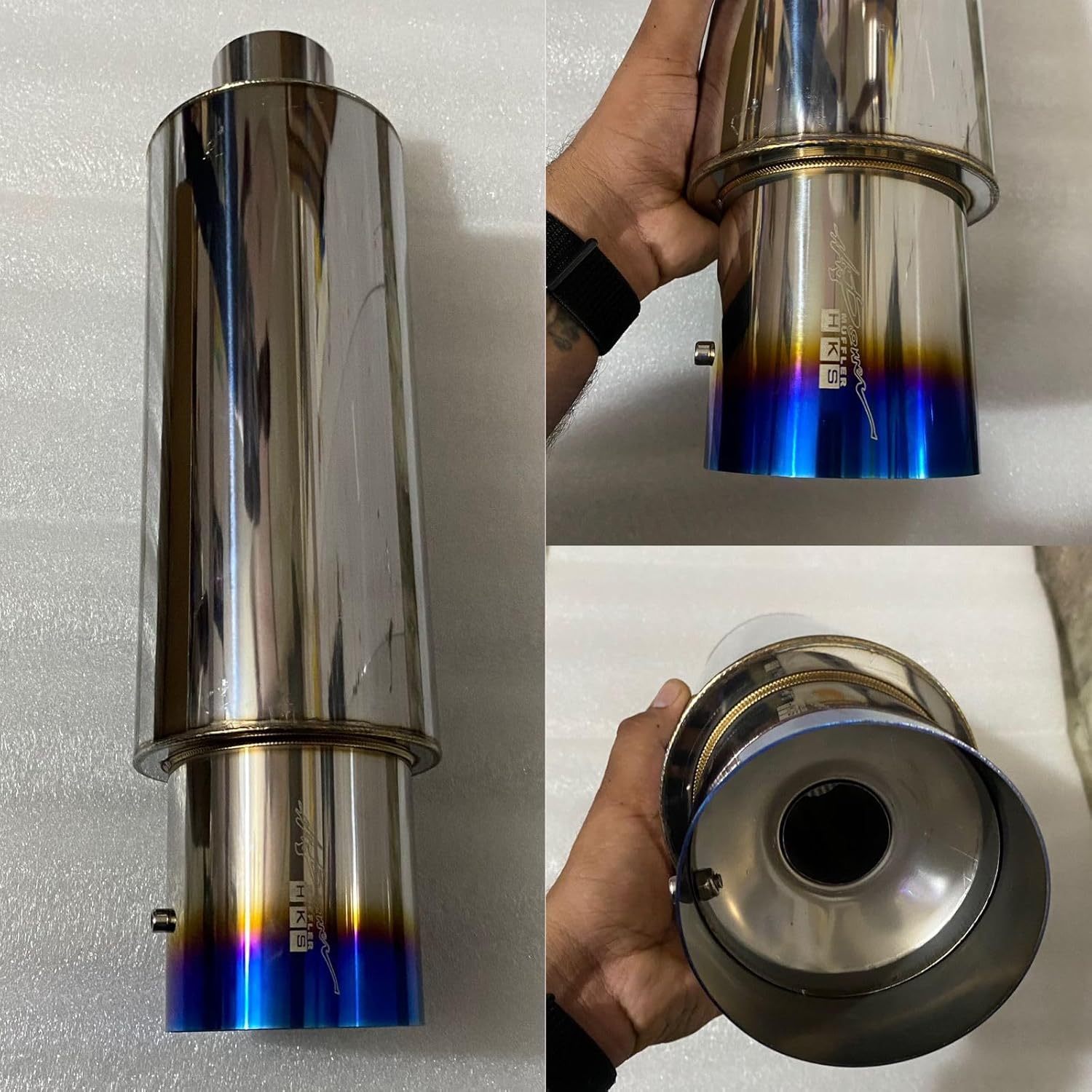UNIVERSAL FOR ALL CAR Stainless-STEEL HKS SINGLE ROUND TIP Exhaust Muffler Silencer Burnt Tip HKS Muffler Car Exhaust System Loud Exhaust MUFFLER 1PC