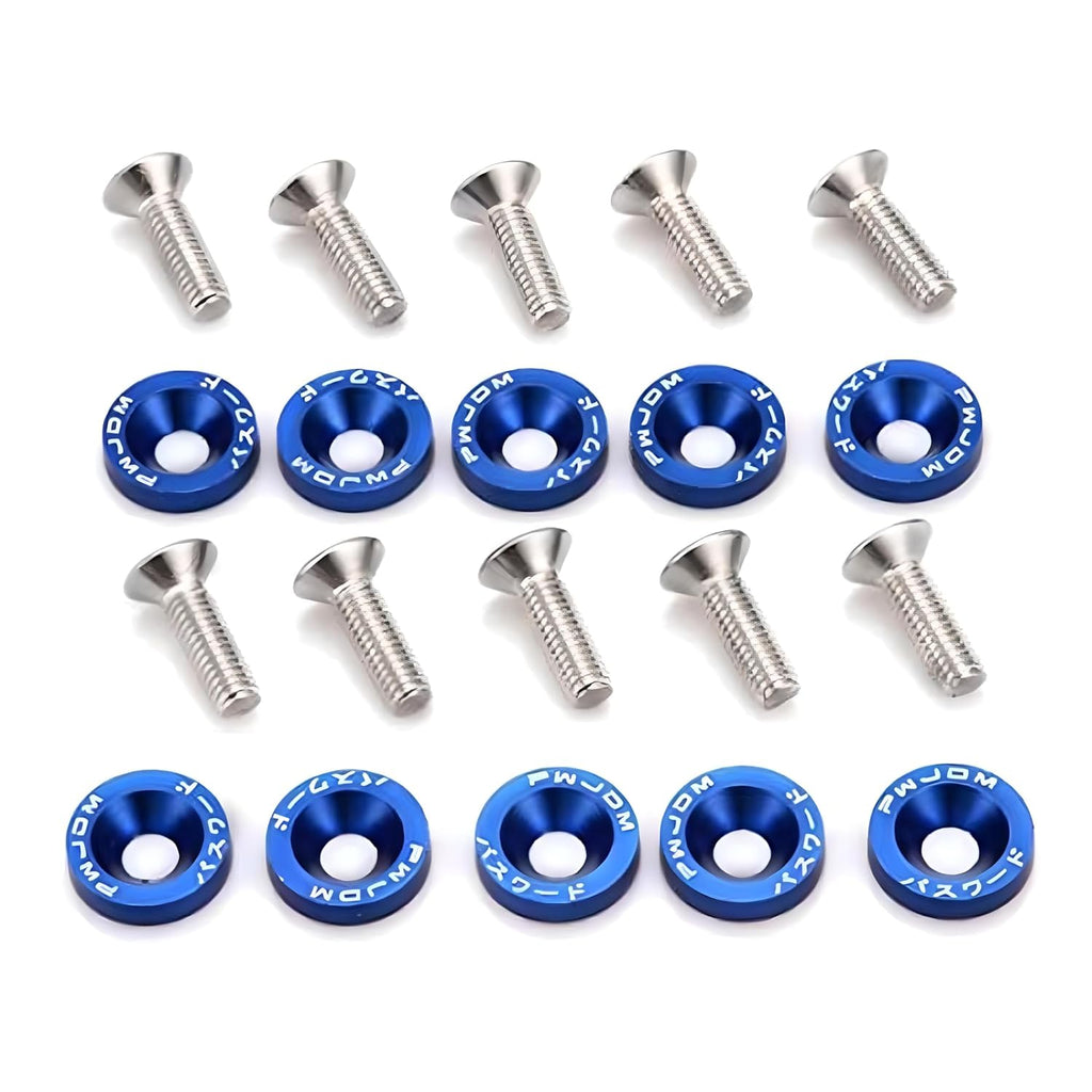 10pc/Set Blue Fender Washer Engine Dress Up Kit CNC Bumper Fender Washer Bolt for Modified Car Fender Fasteners.