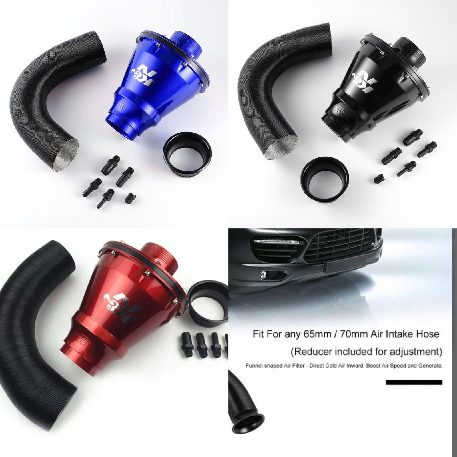 K N Apollo AIR Intake Filter K N Apollo Flow Air Filter Universal Air Intake Kit System CIS (Closed Intake System)- 1 PIECE For Cars.