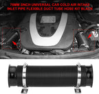 BLACK Turbine Intake Guide Pipe Air Intake Pipe 76MM 3inch Adjustable flexible hose Car Cold Air Turbo Intake Inlet Pipe Flexible Intake Pipe Universal 1 PC