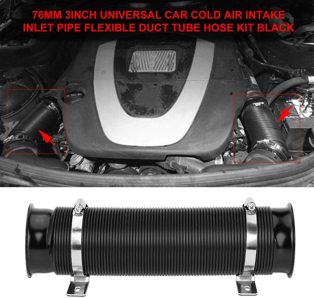 BLACK Turbine Intake Guide Pipe Air Intake Pipe 76MM 3inch Adjustable flexible hose Car Cold Air Turbo Intake Inlet Pipe Flexible Intake Pipe Universal 1 PC
