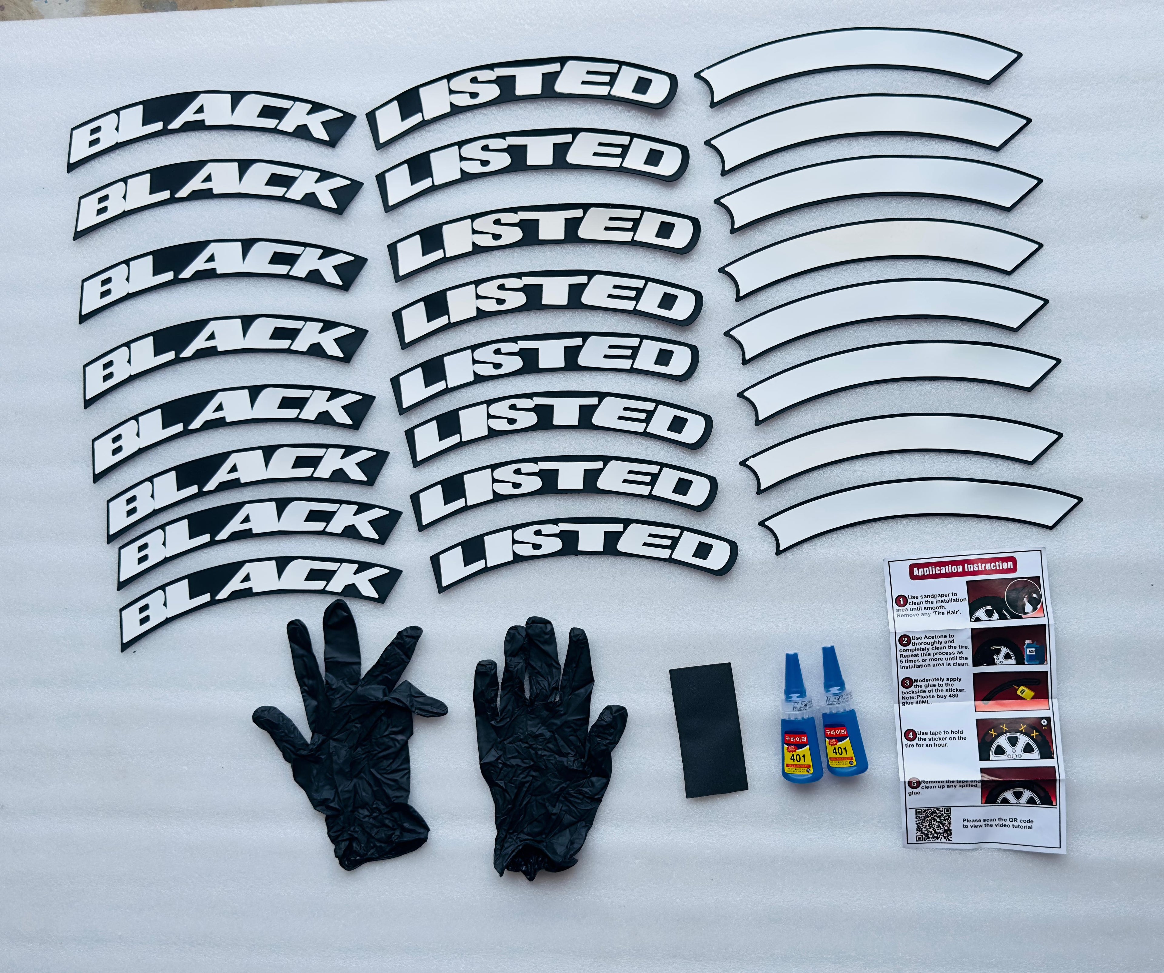 4 Tire TYRE Black Listed Full White 4 Tire TYRE Tyre Sticker for 4 Tire Tyres Customized Permanent Rubber Tire Tyres Sticker With Glue