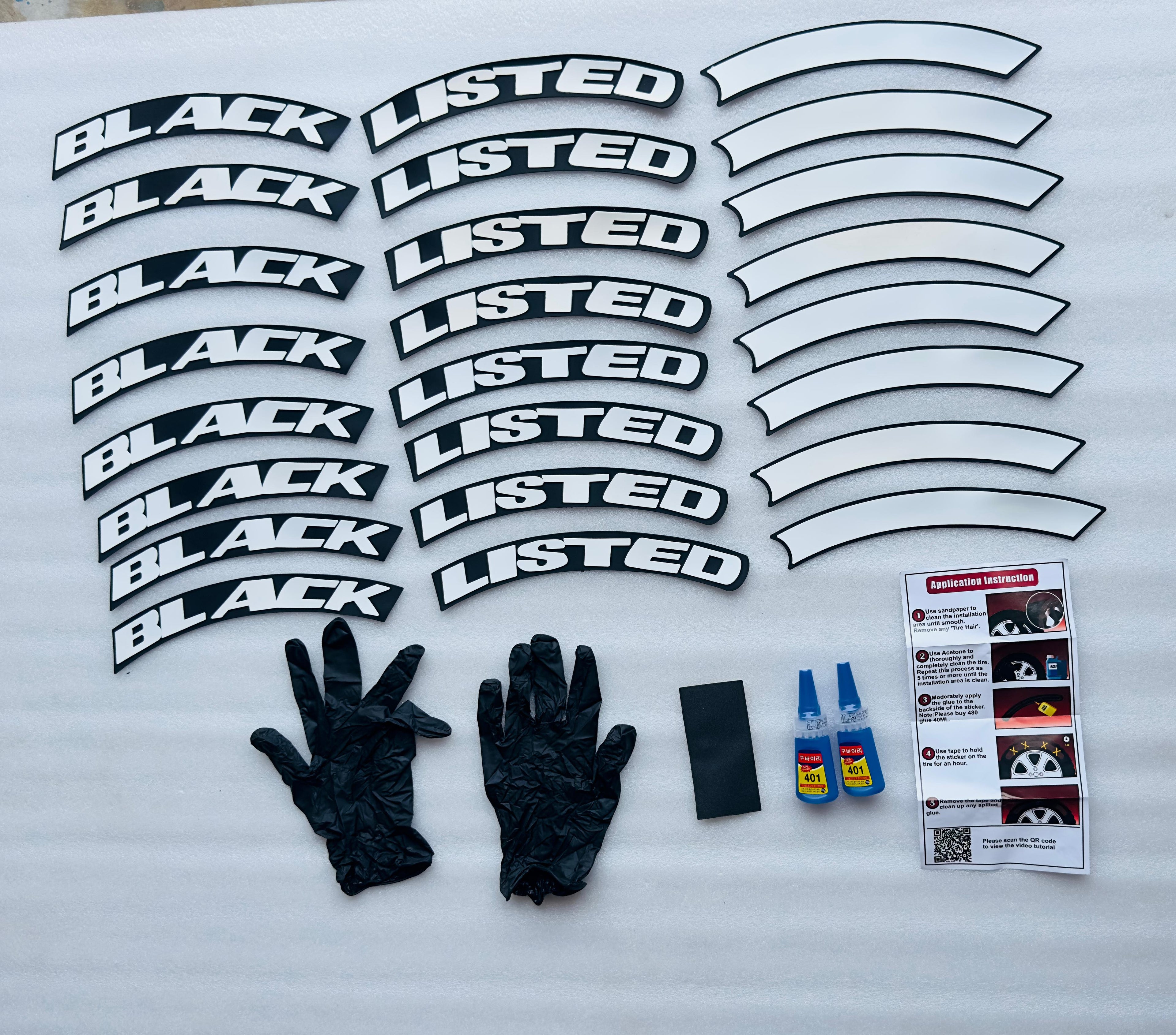 4 Tire TYRE Black Listed Full White 4 Tire TYRE Tyre Sticker for 4 Tire Tyres Customized Permanent Rubber Tire Tyres Sticker With Glue