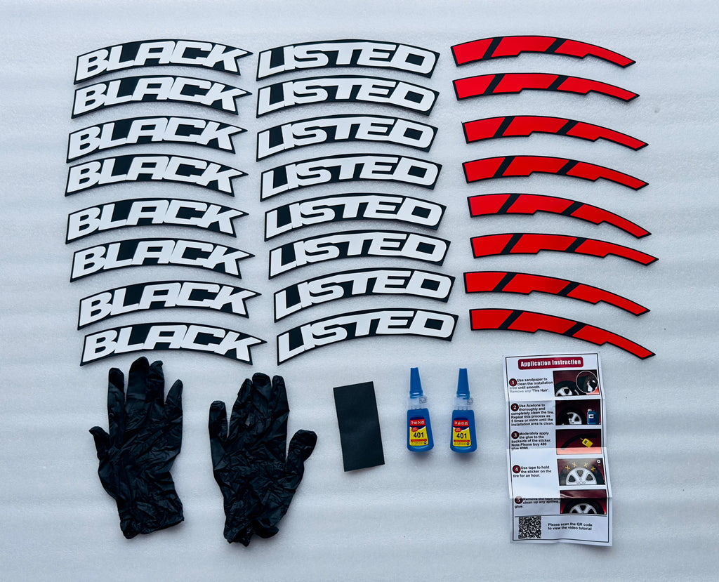 4 Tire TYRE Black Listed RED-White Tyre Sticker for 4 Tire Tyres Customized Permanent Rubber Tire Tyres Sticker