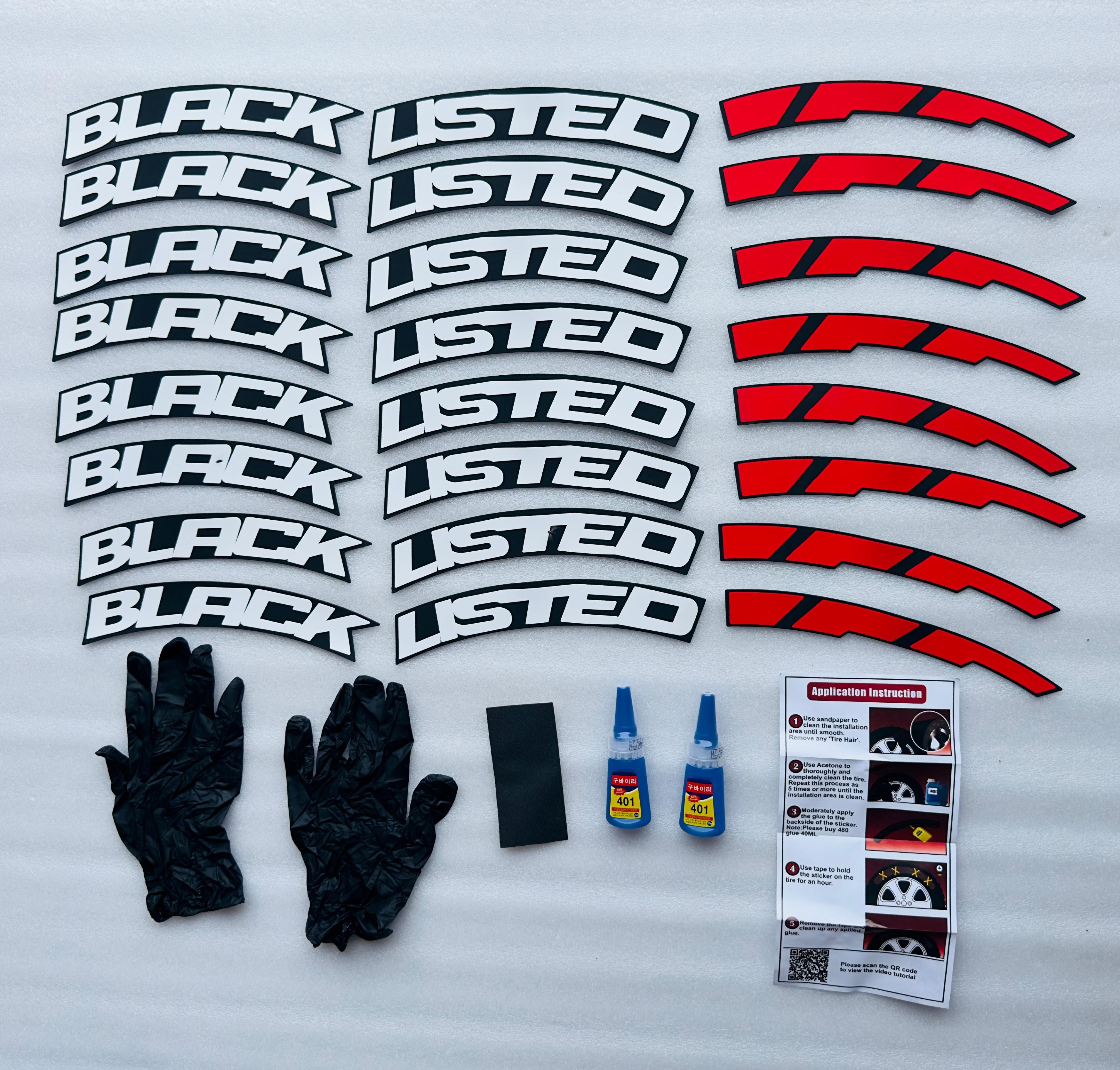 4 Tire TYRE Black Listed RED-White Tyre Sticker for 4 Tire Tyres Customized Permanent Rubber Tire Tyres Sticker