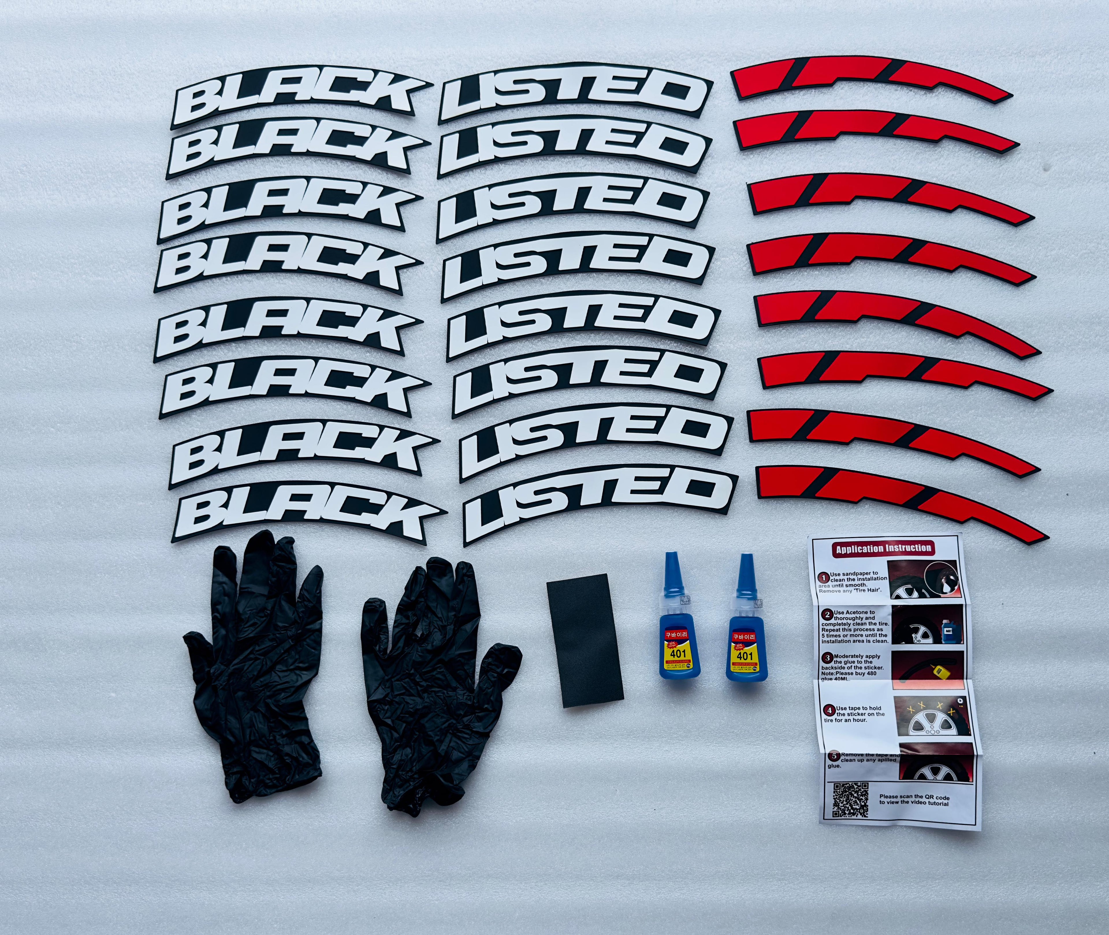 4 Tire TYRE Black Listed RED-White Tyre Sticker for 4 Tire Tyres Customized Permanent Rubber Tire Tyres Sticker