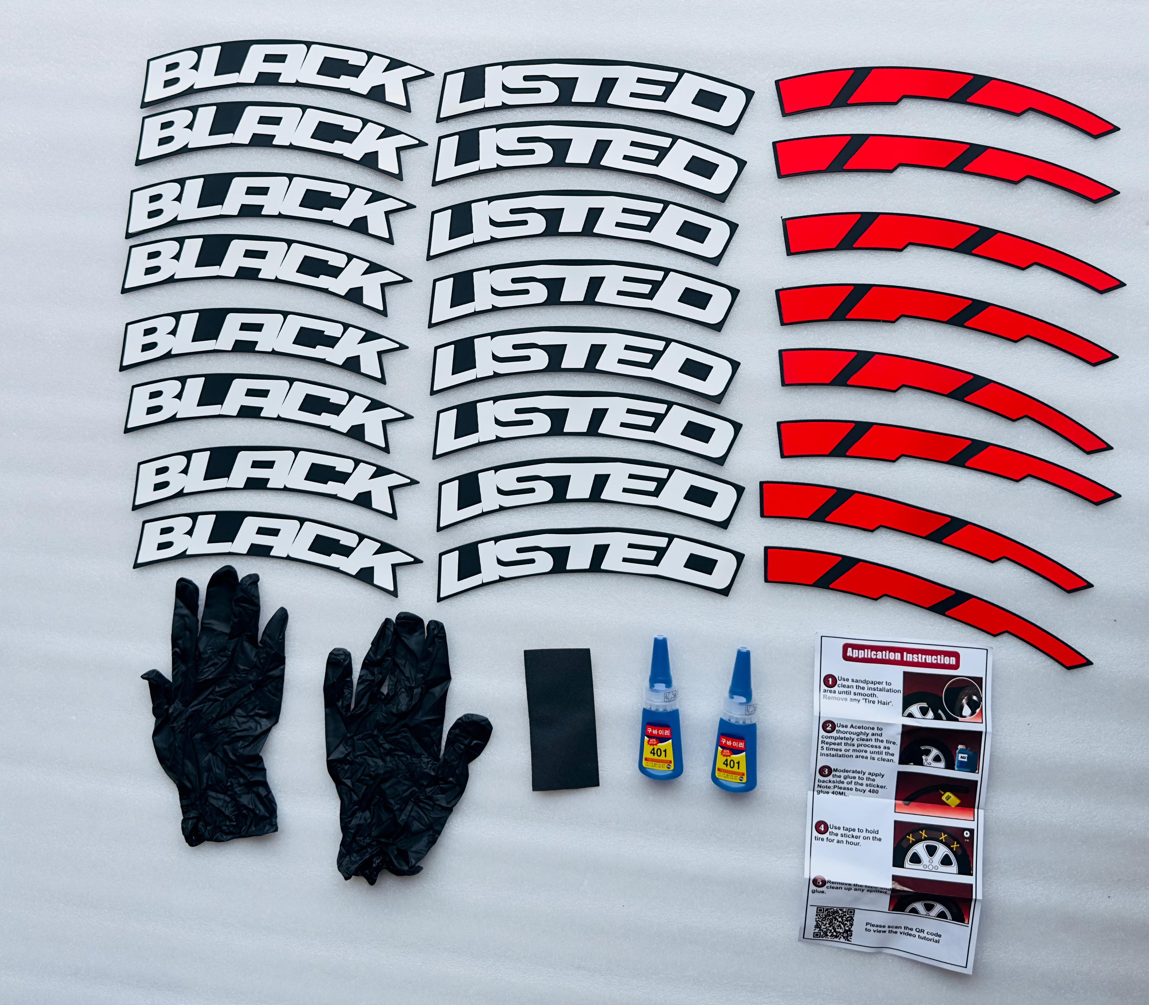 4 Tire TYRE Black Listed RED-White Tyre Sticker for 4 Tire Tyres Customized Permanent Rubber Tire Tyres Sticker