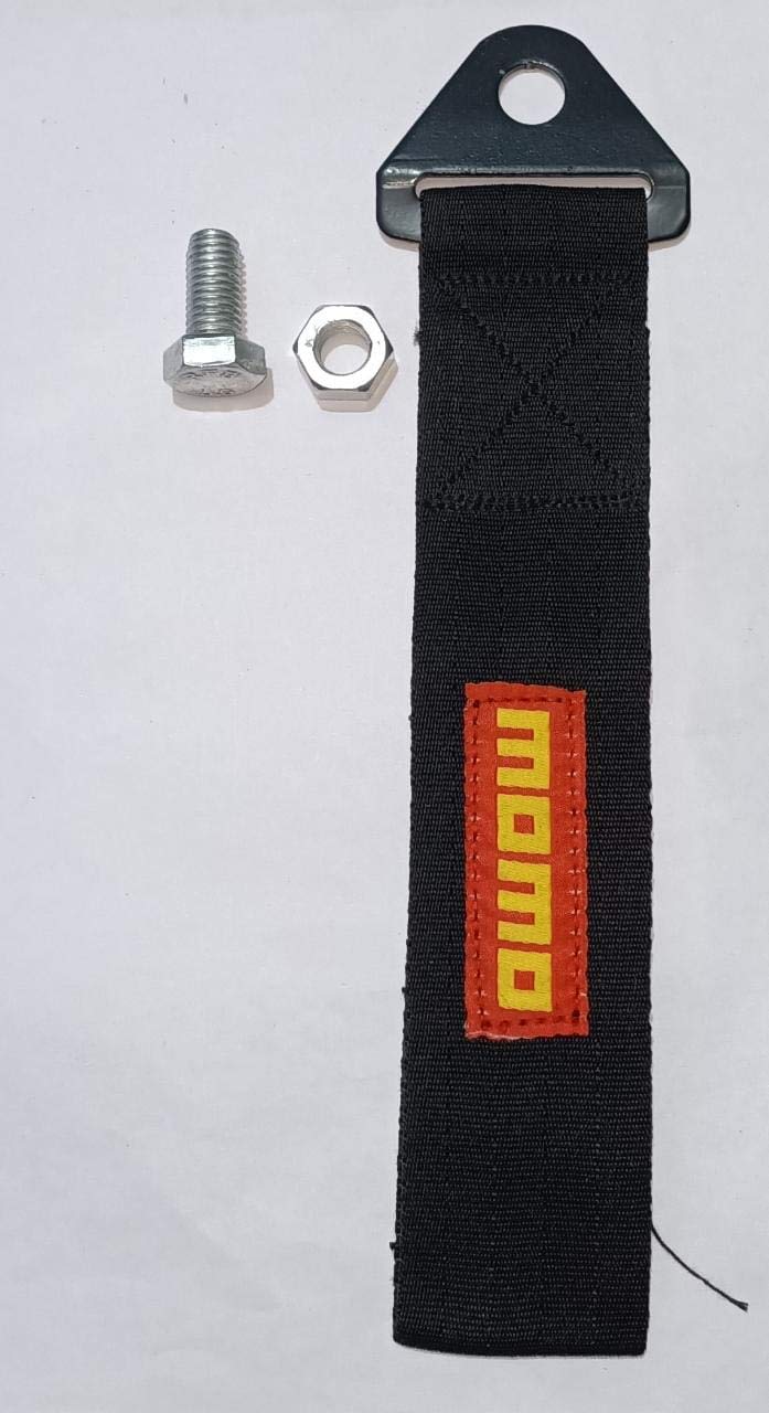 MOMO CAR Truck Tow Belt Strap BLACK Universal Front Rear Tow Strap Tow Hook Towing Belt (Nylon, 1000 kg Pull Capacity 1 Piece