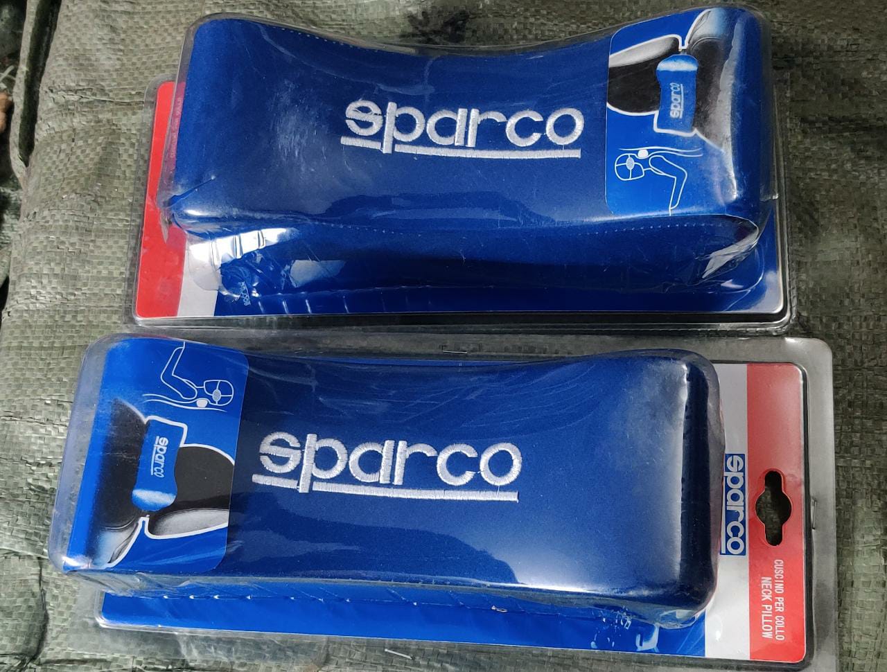 BLUE 2PC SPARCO NECKREST Sparco Universal Headrest Neck Pillow Adjustable Pillow Cervical Pillow