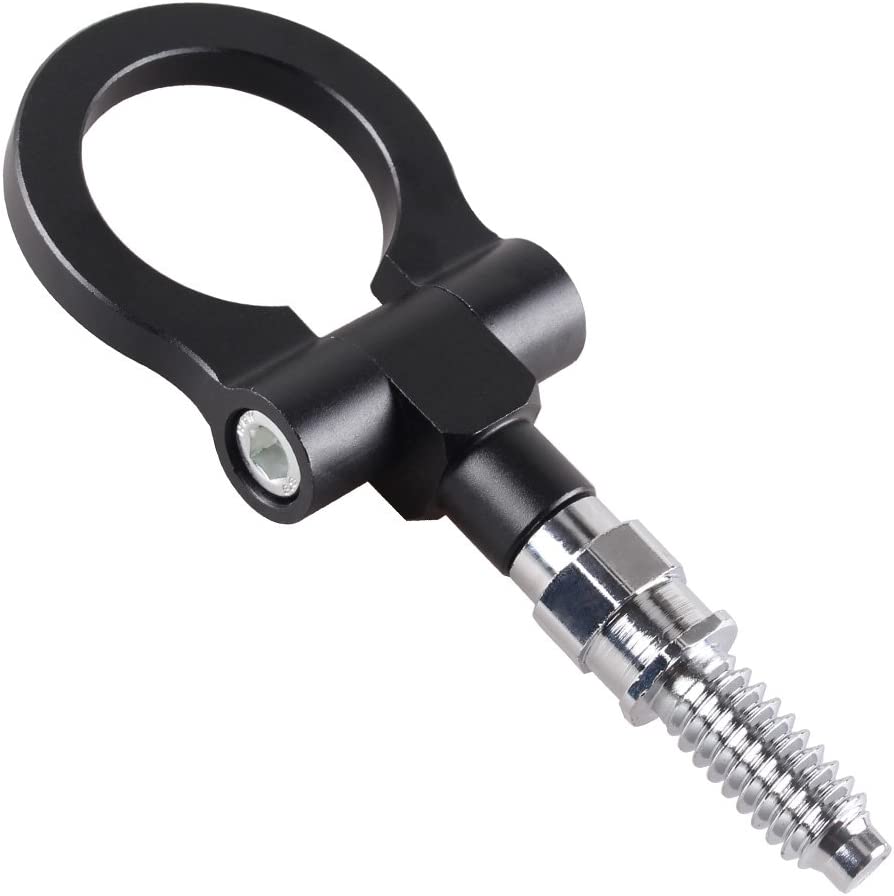 BLACK 1PC, Metal Round Hook JDM Racing Aluminum Triangle Tow Hooks Eyes Front Rear Japanese Car Auto Traile Rear Japanese Car Auto Trailer.