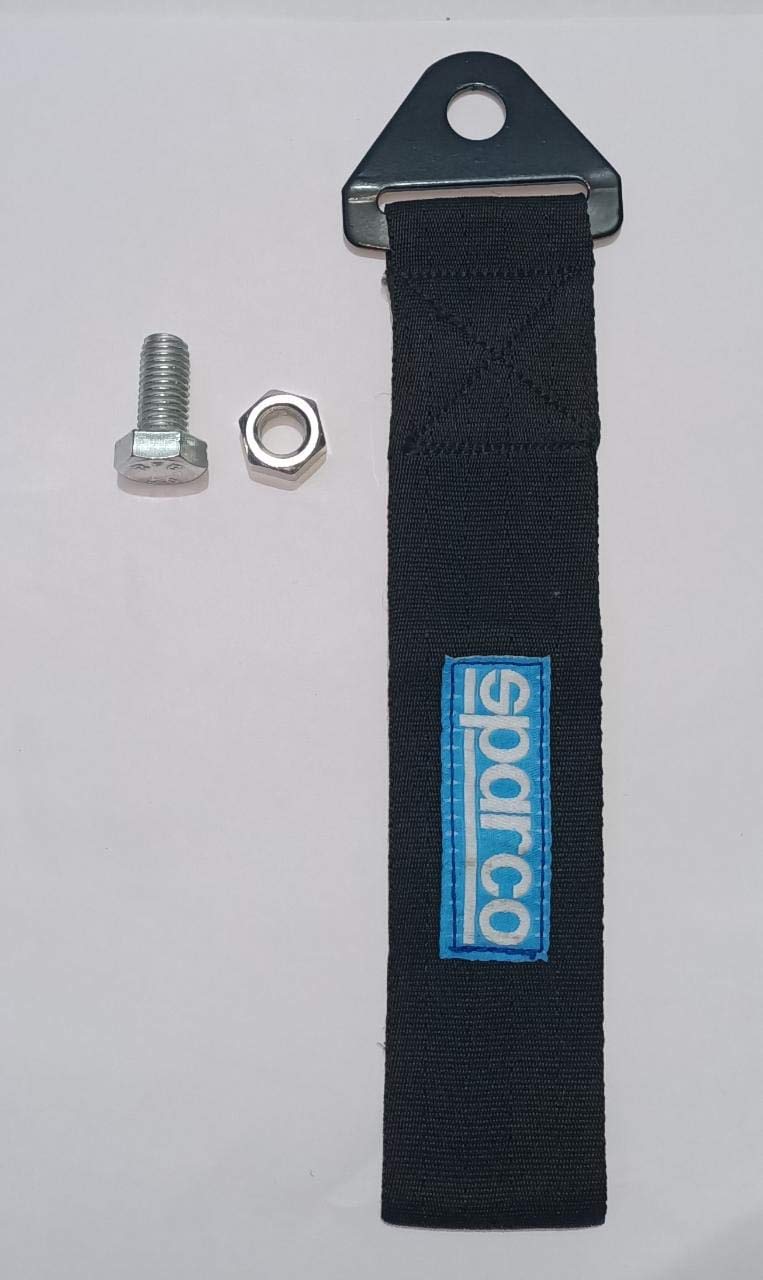 SPARCO CAR Truck Tow Belt Strap BLACK Universal Front Rear Tow Strap Tow Hook Towing Belt (Nylon, 1000 kg Pull Capacity 1 Piece