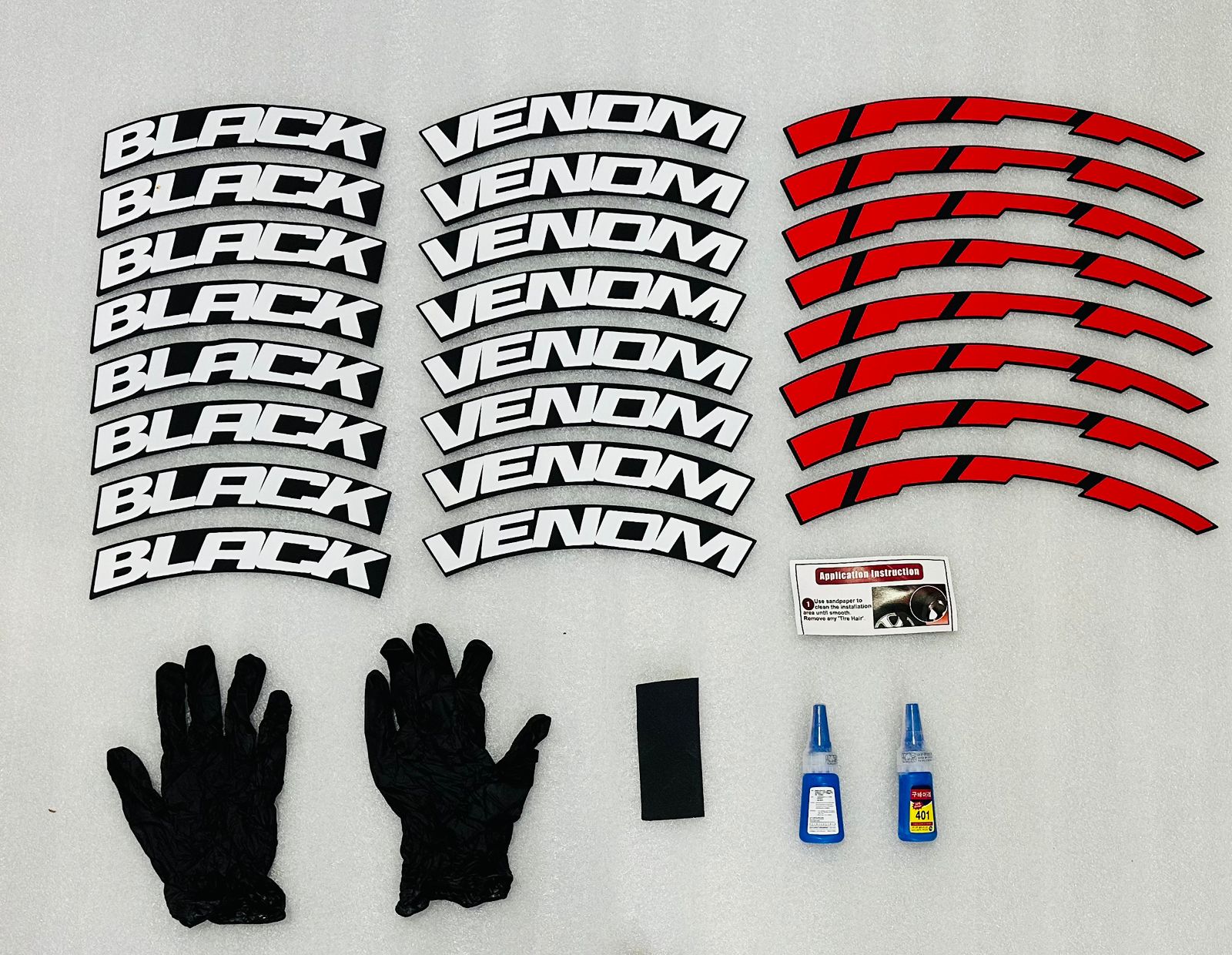 Black VENOM Tyre Sticker for 4 Tire Tyres Customized Permanent Rubber Tire Tyres Sticker Auto Accessories (2 Glue+2 Gloves Included)