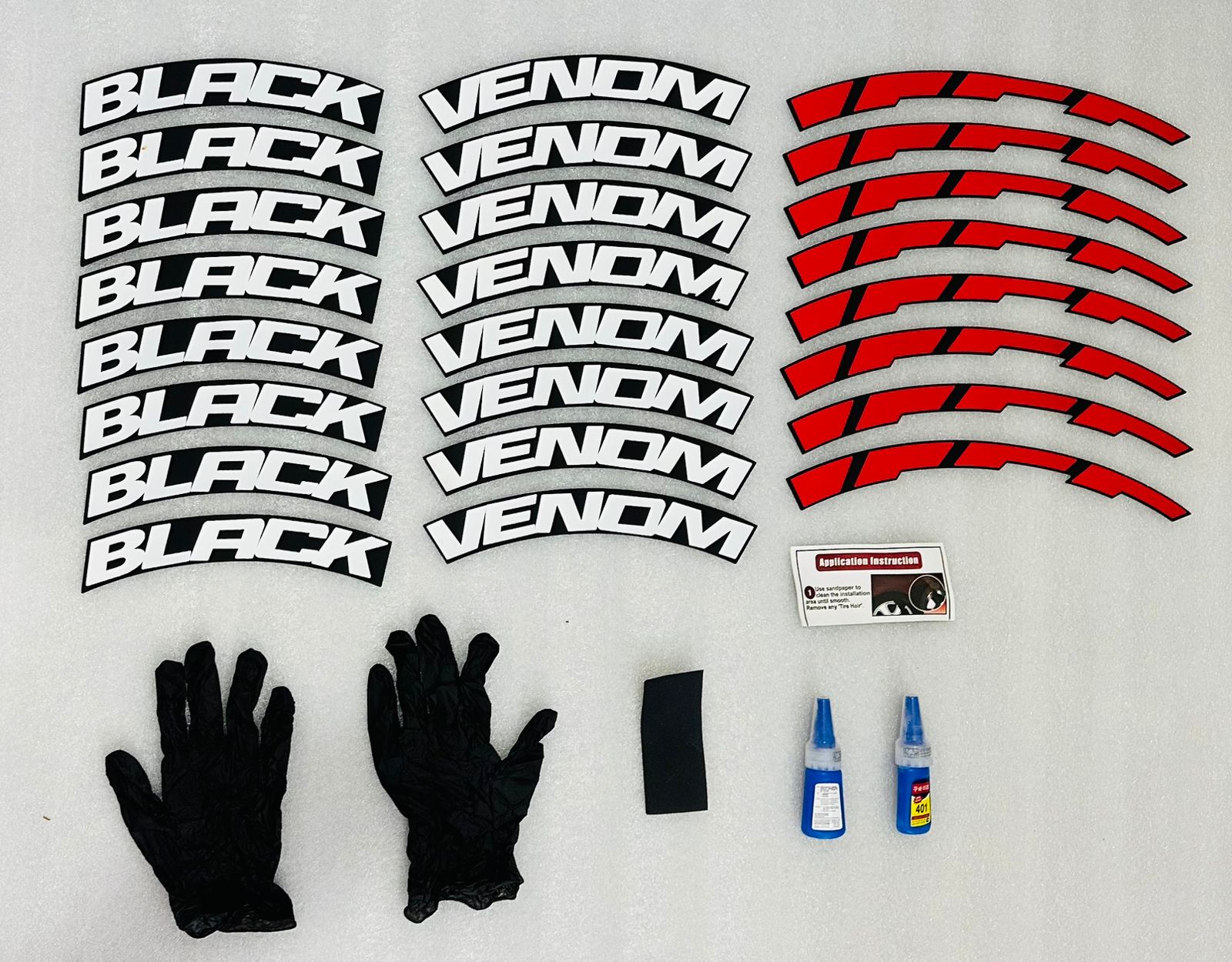 Black VENOM Tyre Sticker for 4 Tire Tyres Customized Permanent Rubber Tire Tyres Sticker Auto Accessories (2 Glue+2 Gloves Included)