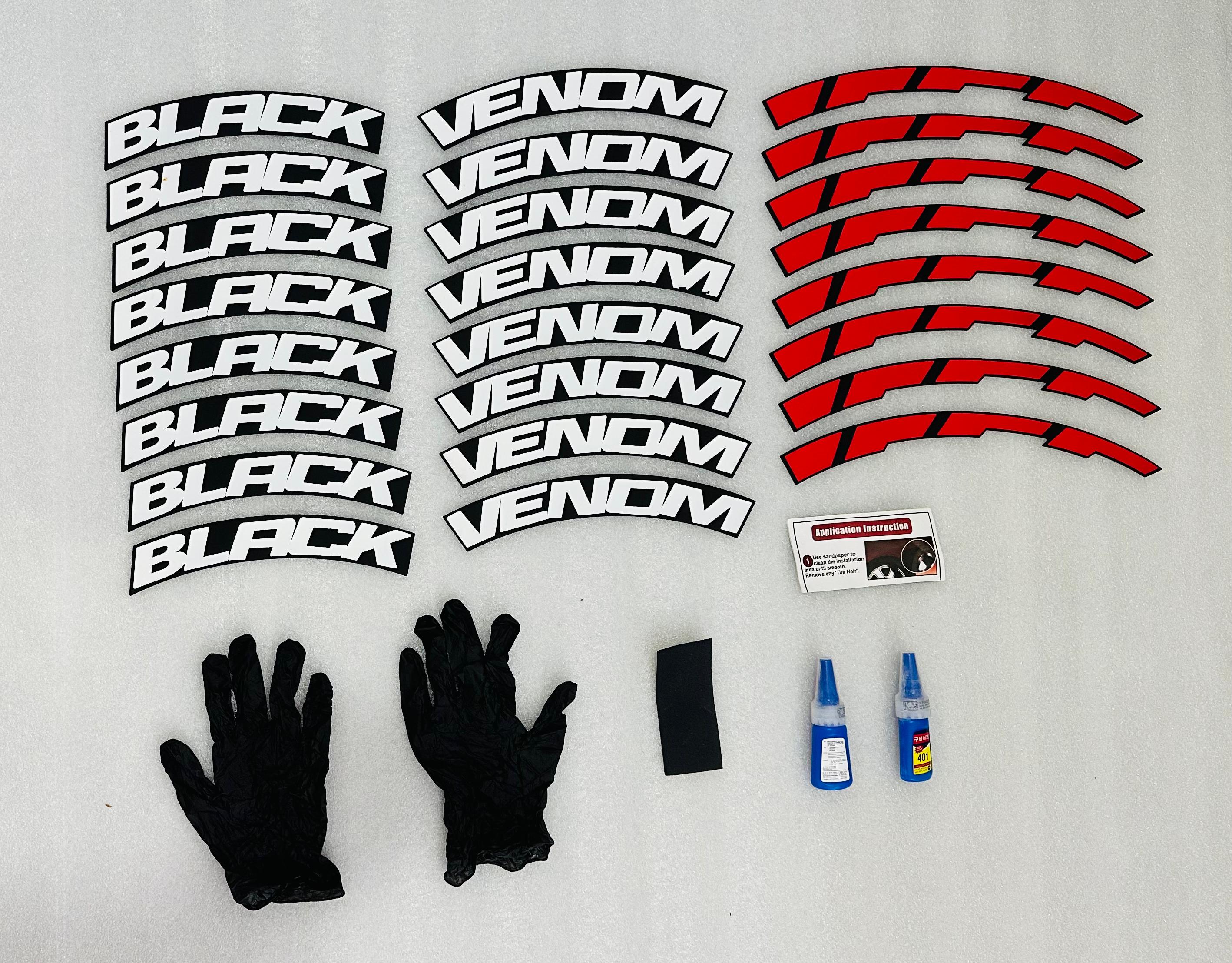 Black VENOM Tyre Sticker for 4 Tire Tyres Customized Permanent Rubber Tire Tyres Sticker Auto Accessories (2 Glue+2 Gloves Included)