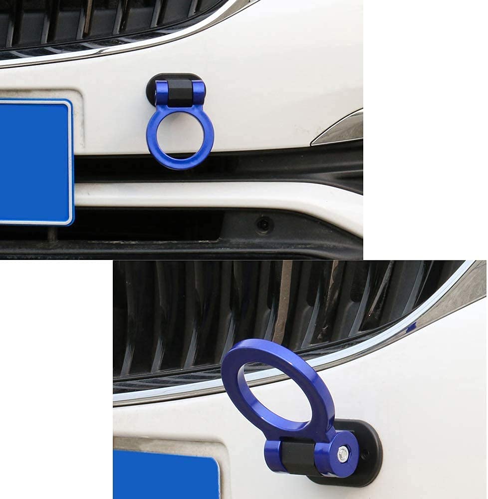 Round Dummy Hook Car Bumper Tow Hook Universal Decorative Racing Style Trailer Hook Sticker Rear Tow Strap Tow Hook Towing Belt (BLUE PVC Round Dummy Hook)