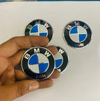 White 7pc B.M.W Logo 50th Anniversary Edition Emblem Wheel Steering Badges Set
