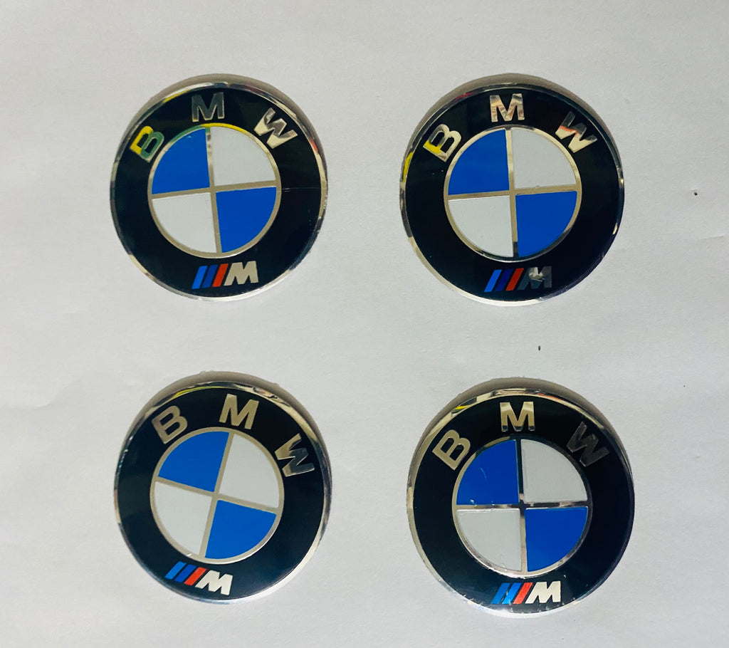White 7pc B.M.W Logo 50th Anniversary Edition Emblem Wheel Steering Badges Set
