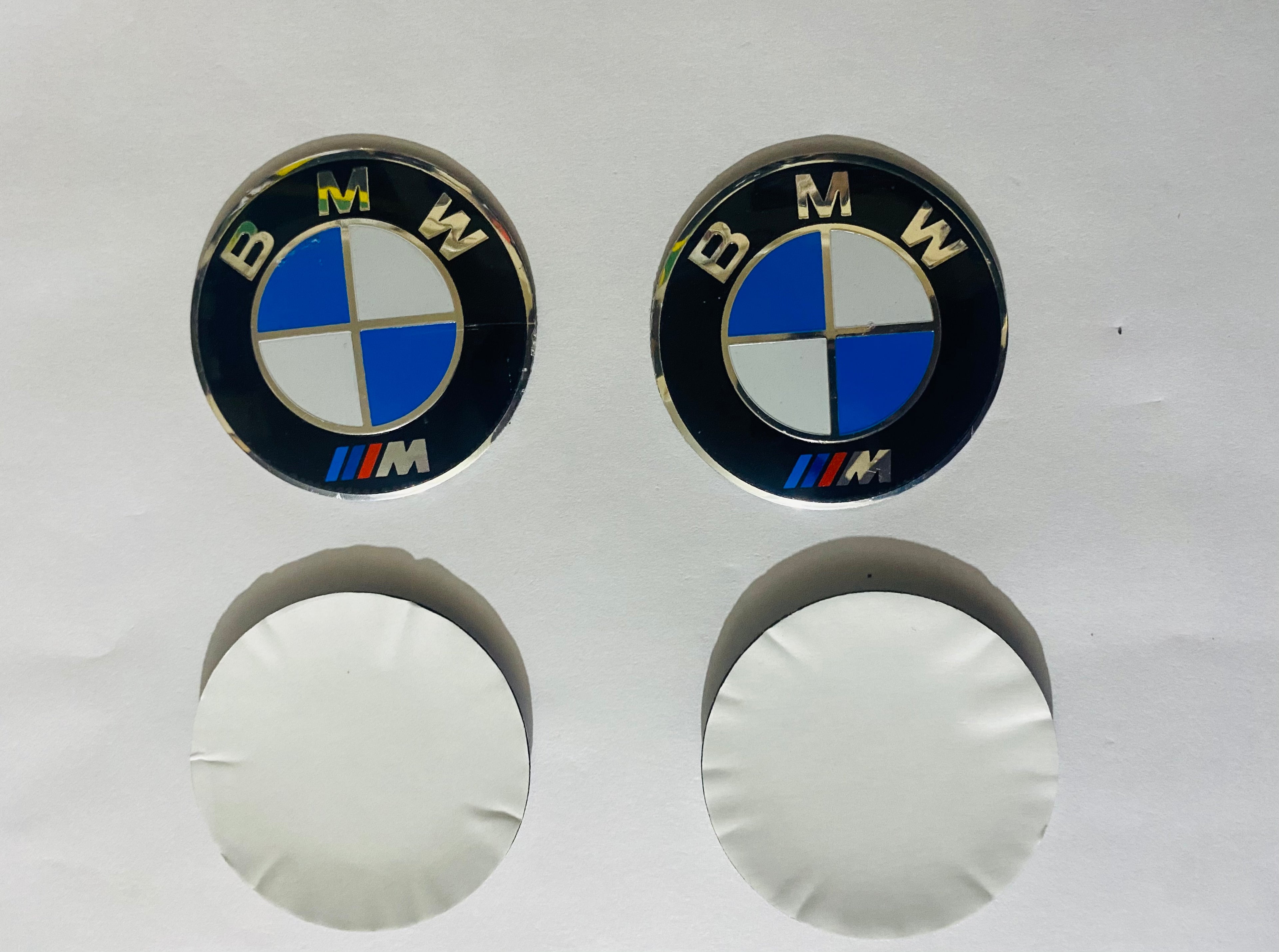 White 7pc B.M.W Logo 50th Anniversary Edition Emblem Wheel Steering Badges Set