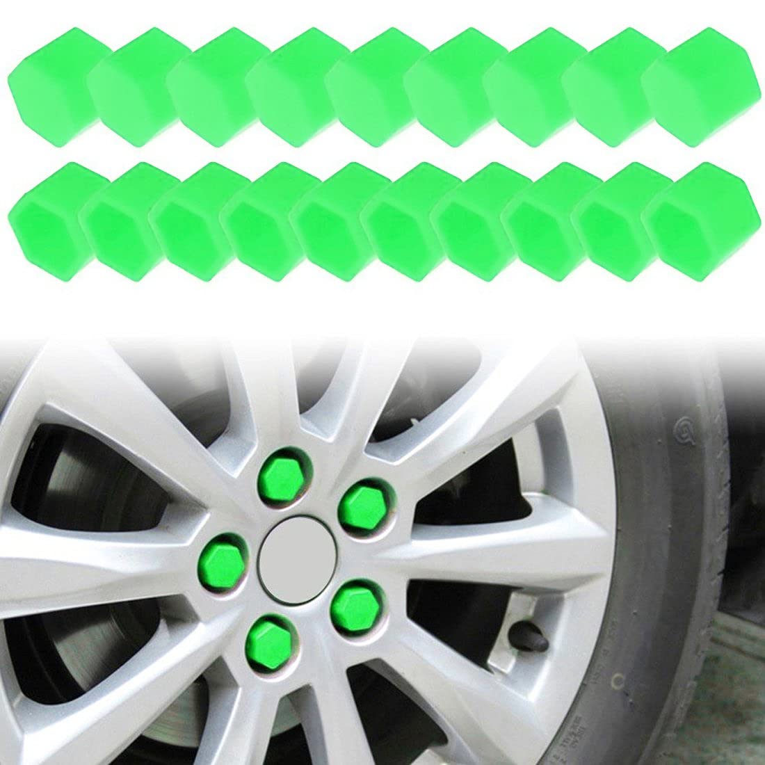 20pcs/Set Green Silicone car Wheel Nuts Bolts Cover dust Protective tyre Valve Screw Cap Cover (17mm) Green