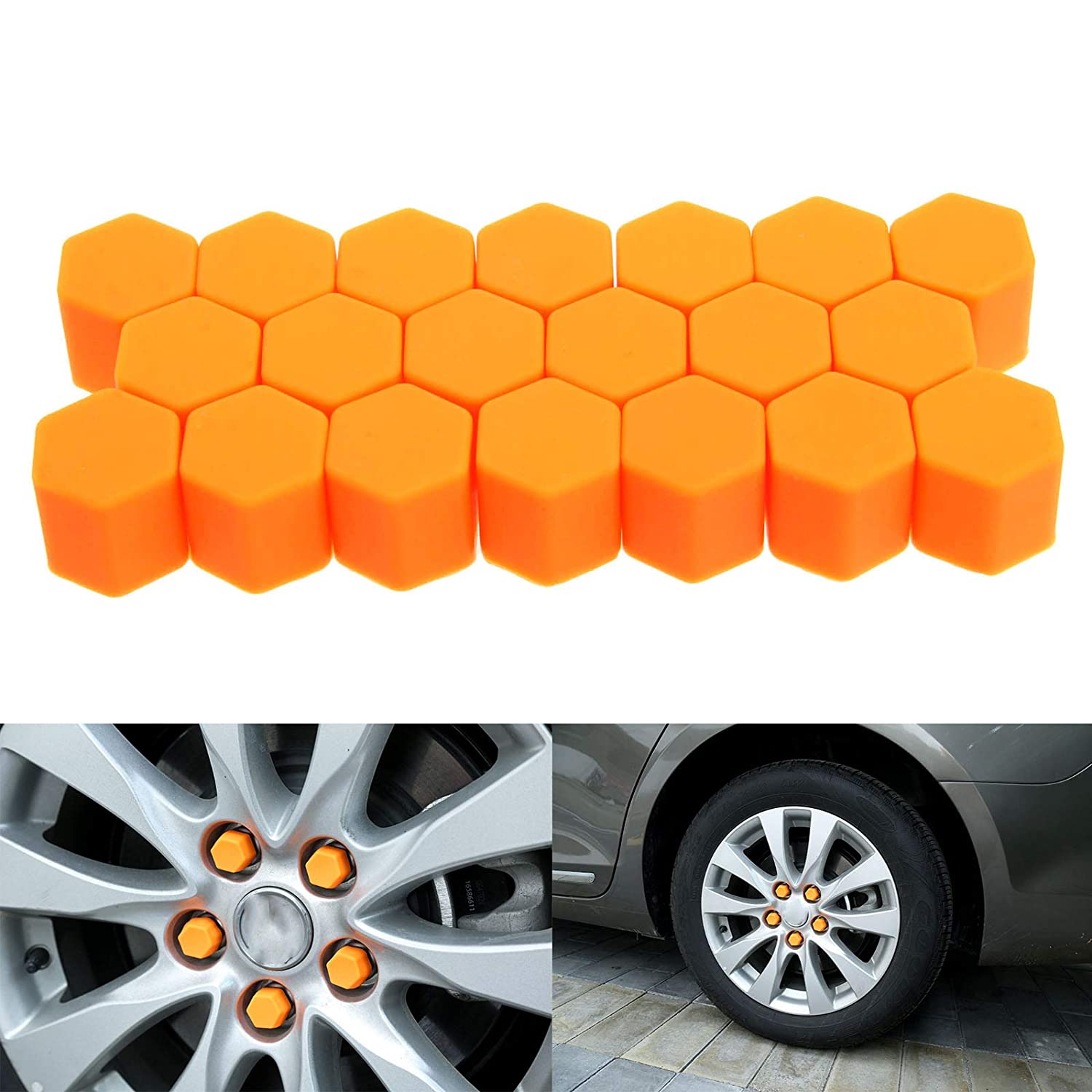 20pcs/Set ORANGE Silicone car Wheel Nuts Bolts Cover dust Protective tyre Valve Screw Cap Cover