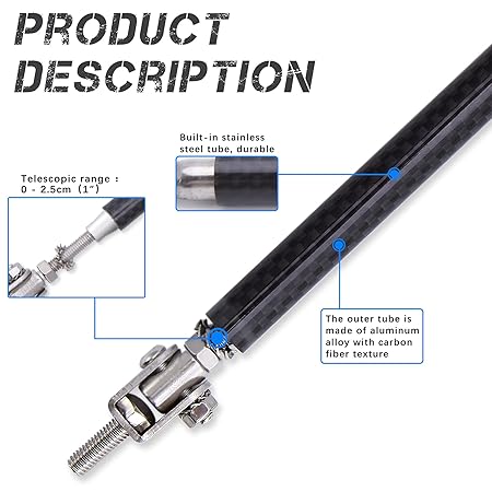 2PC Carbon Big Strut Rods for Cars 8''-11'' Automotive Replacement Bumper Lip Front Splitter Bars Adjustable diffuser Front Splitter Support Rods