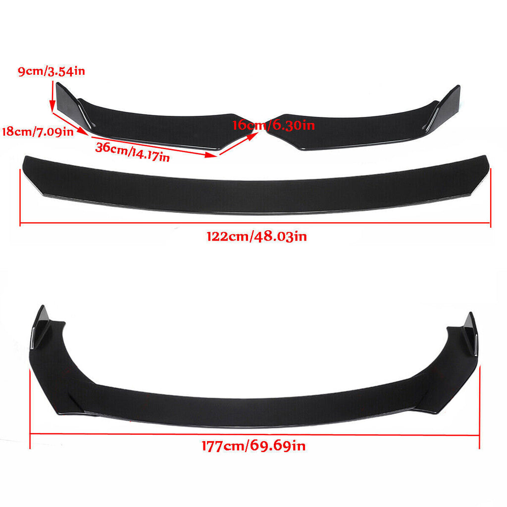 Universal JDM 3-pcs Front Bumper Splitter Car Front Lip Chin Bumper Body Kit Front Bumper Lip Splitter Drift AUTO Racing JDM Splitter Bumper Spoiler