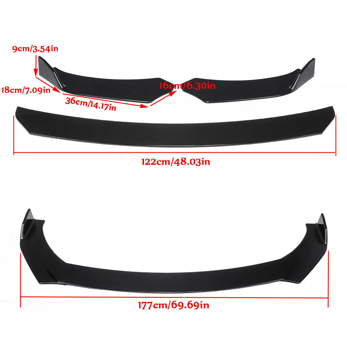 Universal JDM 3-pcs Front Bumper Splitter Car Front Lip Chin Bumper Body Kit Front Bumper Lip Splitter Drift AUTO Racing JDM Splitter Bumper Spoiler