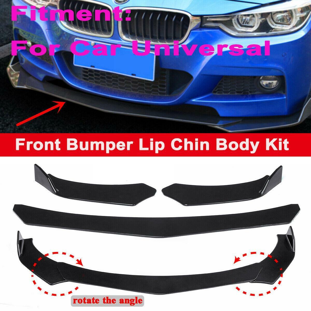 Universal JDM 3-pcs Front Bumper Splitter Car Front Lip Chin Bumper Body Kit Front Bumper Lip Splitter Drift AUTO Racing JDM Splitter Bumper Spoiler