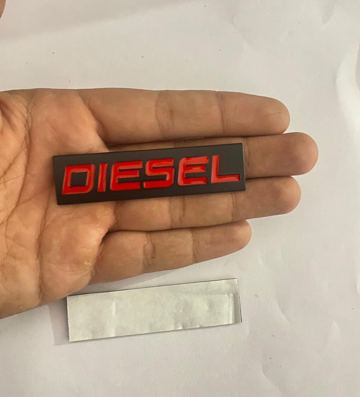 Black-RED (Diesel) Sticker 1 Piece. (7.7 x 2cm) Car Bike Metal Diesel Sign Logo Car Emblem Premium 3D Badge Auto Racing Sport Sticker.