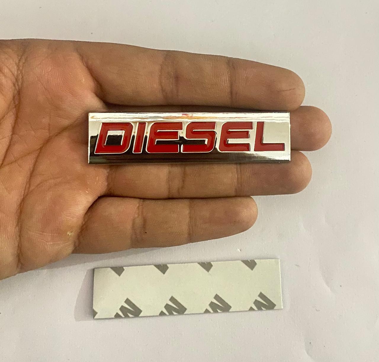 Chrome RED 1PC Diesel Sticker Sign Logo 7.7 x 2cm Car Bike Metal Diesel Sign Car Emblem Premium Auto Racing Sport Sticker 3D Badge.