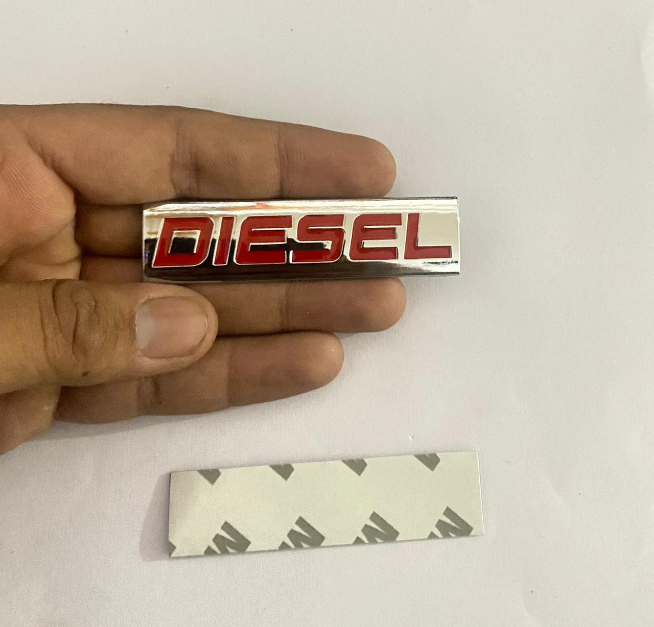 Chrome RED 1PC Diesel Sticker Sign Logo 7.7 x 2cm Car Bike Metal Diesel Sign Car Emblem Premium Auto Racing Sport Sticker 3D Badge.