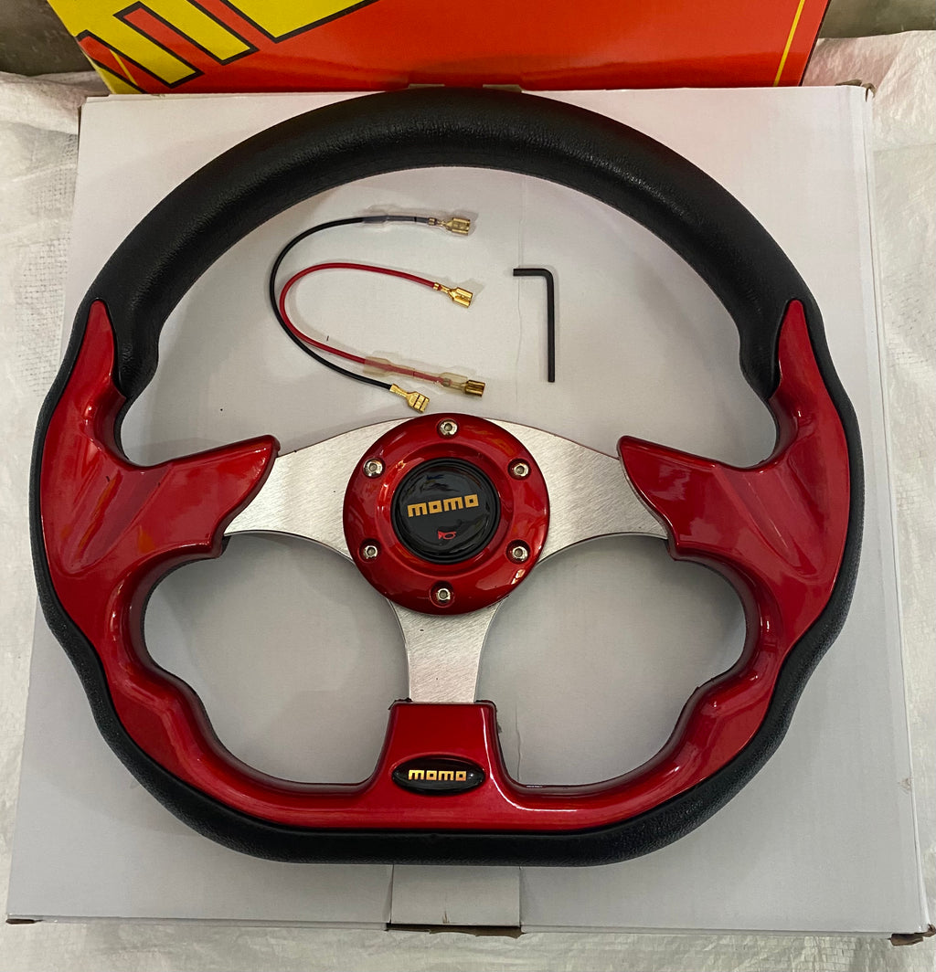 MOMO RED DSHAPE 12INCH Universal Steering Wheel for Sports Car Look Rally Race Off Road with BOSS KIT HUB Free