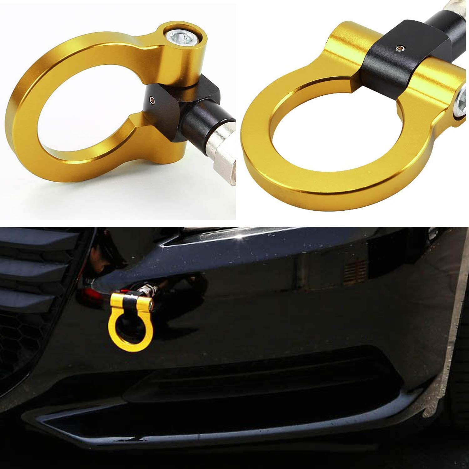 Yellow 1PC, Metal Round Hook JDM Racing Aluminum Triangle Tow Hooks Eyes Front Rear Japanese Car Auto Traile Rear Japanese Car Auto Trailer.